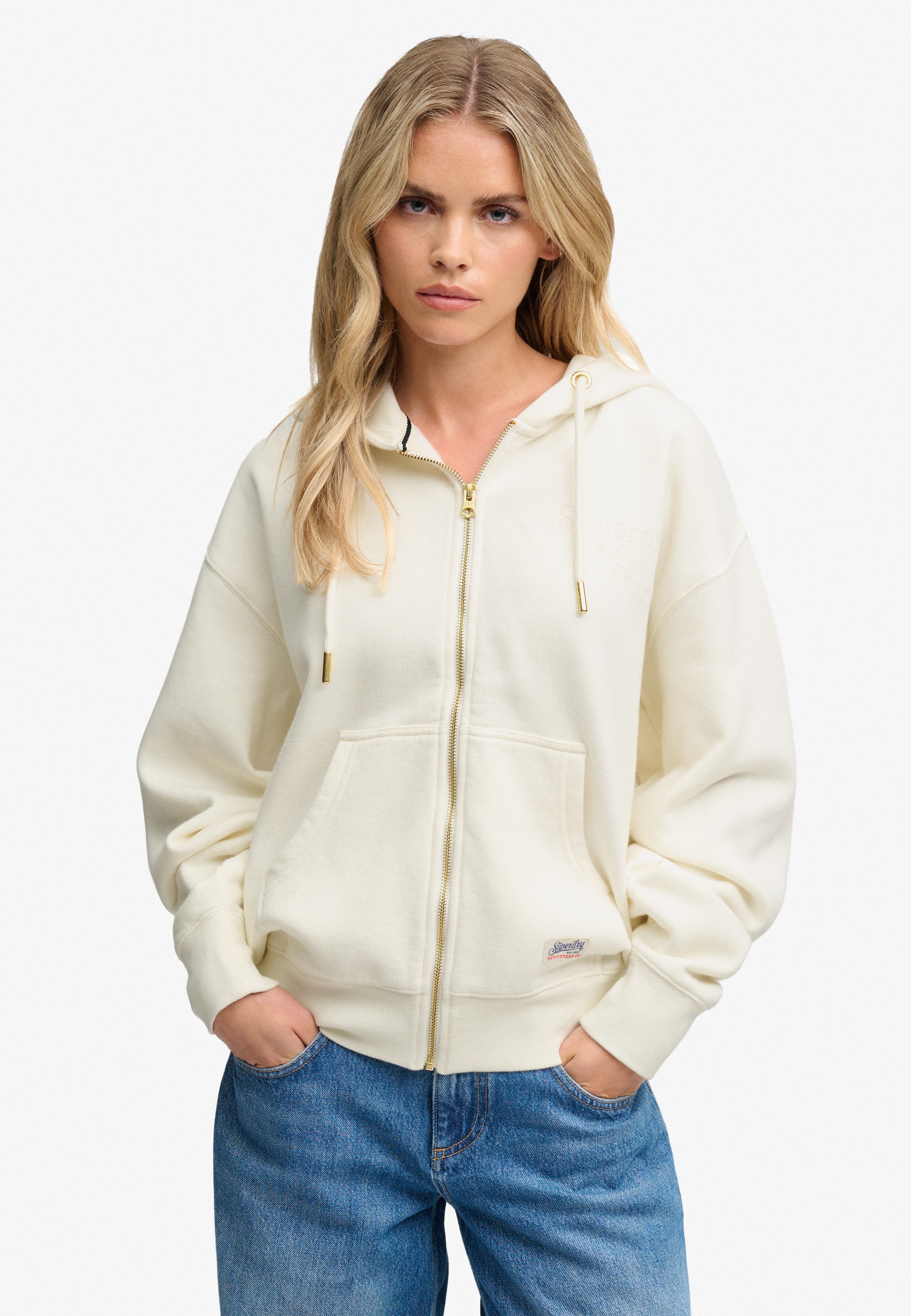 Image of Superdry Kapuzensweatjacke "LUXE CASUAL ZIPHOOD" Baumwollmischung, relaxed fit