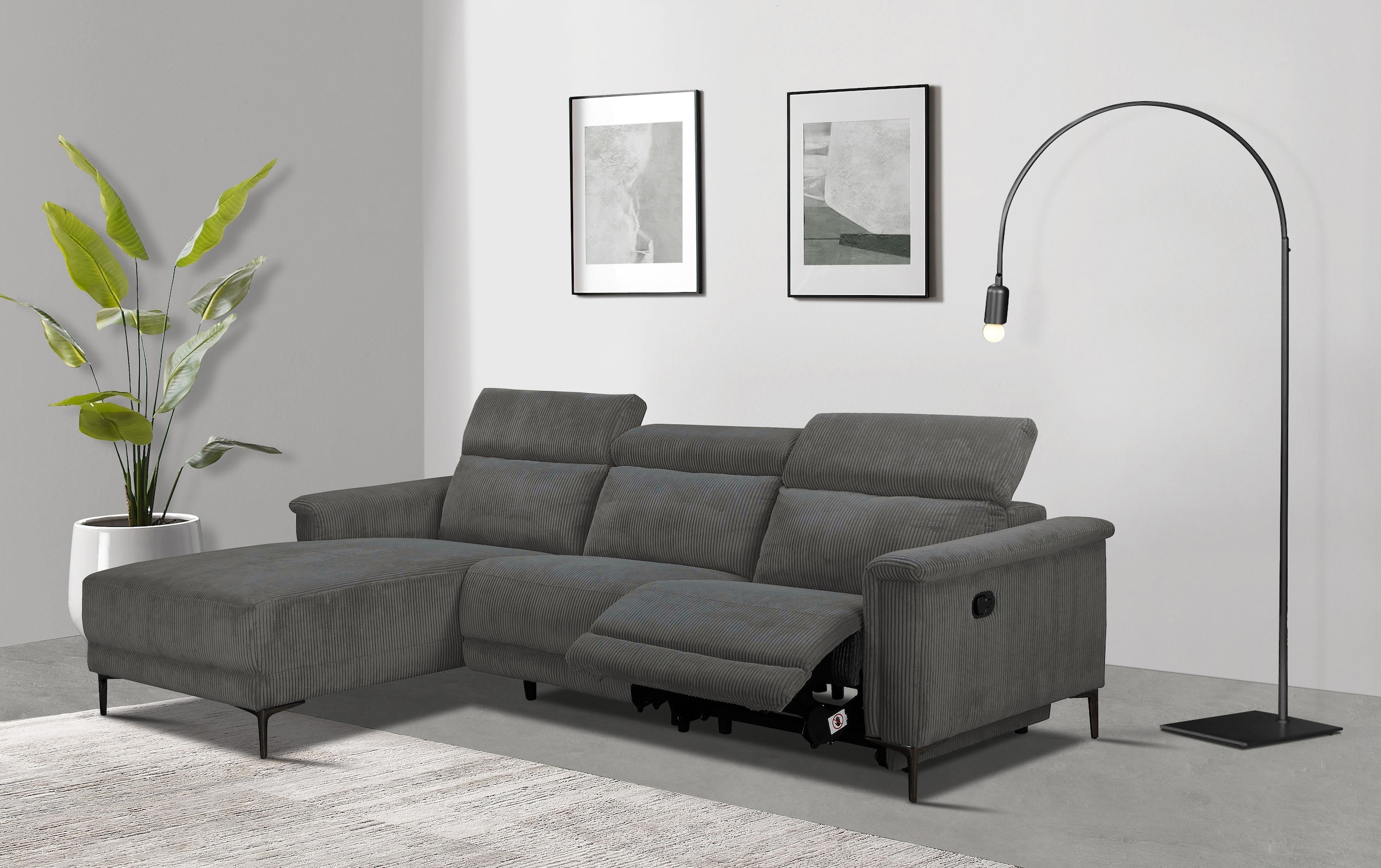 GOODproduct Ecksofa »LUND Cord, L-Form, 261 cm, man. o. elektr. Relaxfunktion (mit USB-A)« USB-C bei elektrischer Variante und Kopfteilverstellung