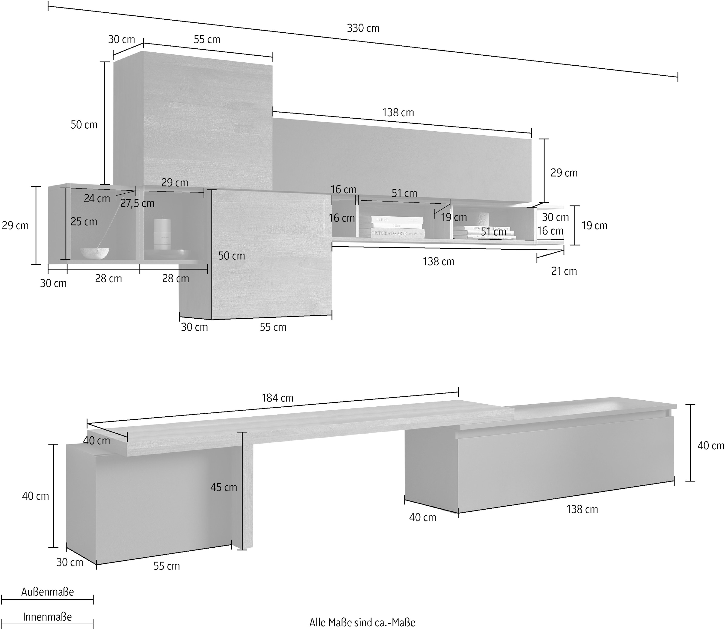 INOSIGN Wohnwand »Infinity, 8tlg. Breite 330 cm, Höhe variabel (Lowboard, T-Boden,«
