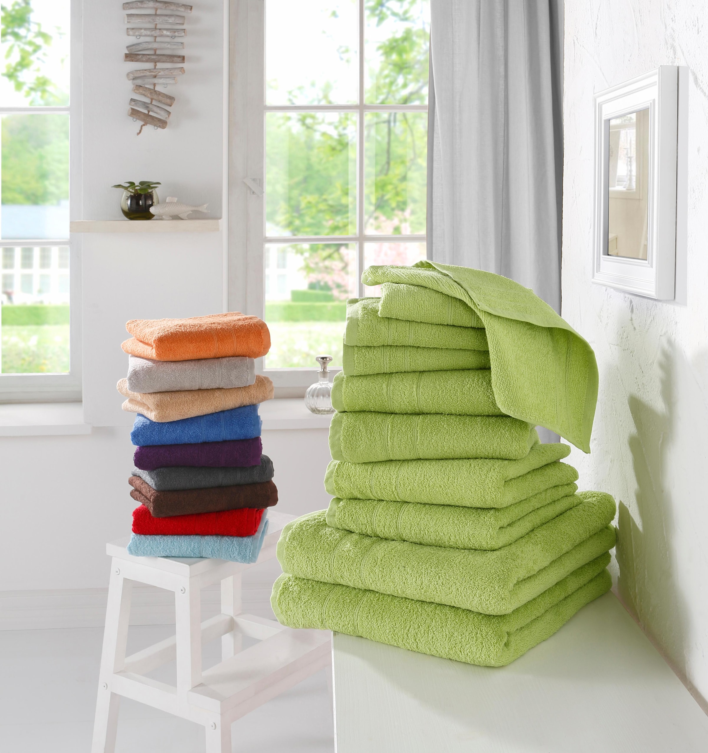 my home Handtuch Set »Inga, Duschtücher, Handtücher, Gästetücher, Seiftücher«, 10 tlg., Walkfrottee, Handtücher mit feiner Bordüre, 100% Baumwolle, einfarbig, weich