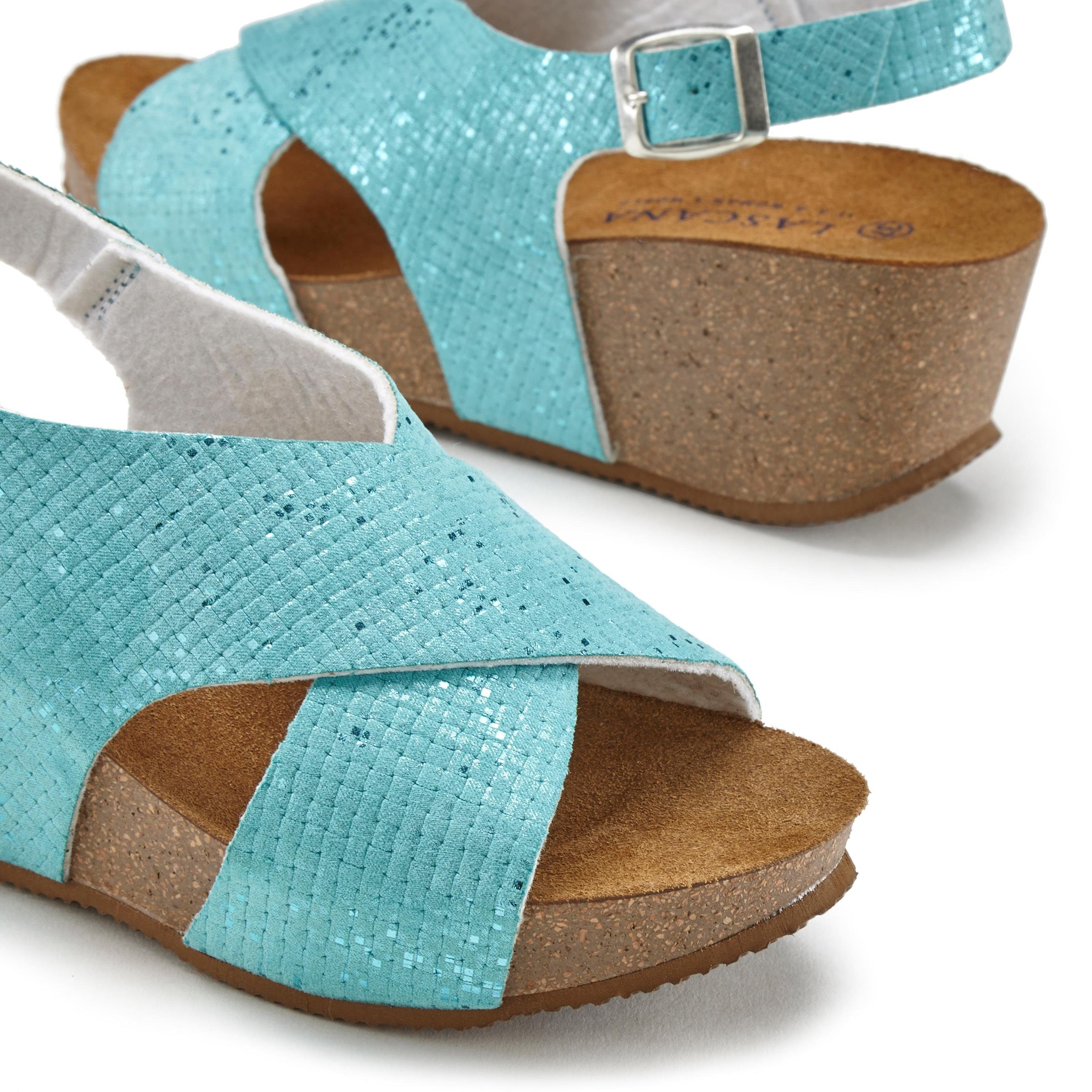 LASCANA Sandalette »Sommerschuh«, Sommerschuh mit Keilabsatz und Korkfussbett