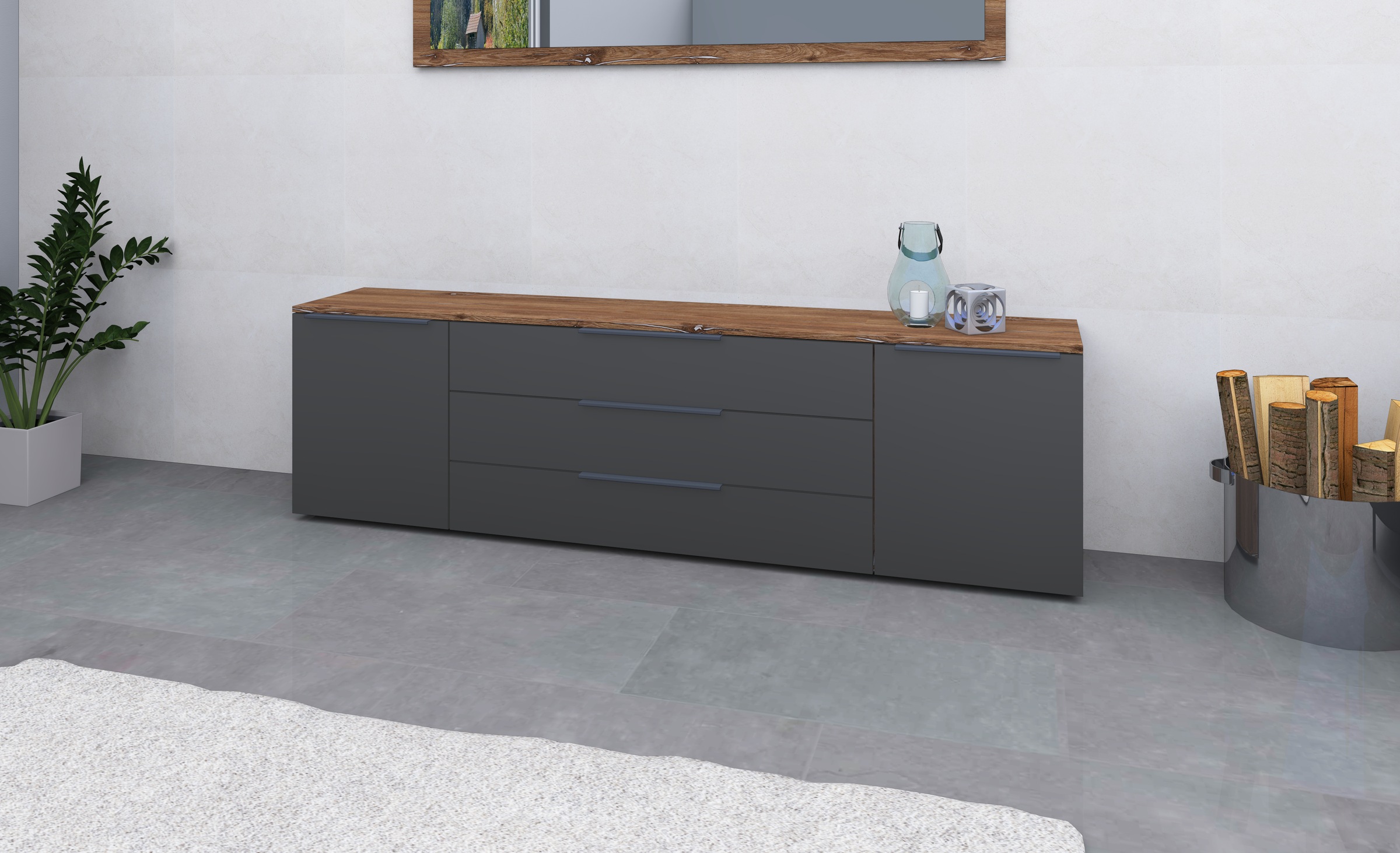 Image of borchardt Möbel Sideboard "Tom, Kommode Breite 200cm, hängend oder stehend mit Metallgriffen" 2 Türen 3 Schubkästen, verstellbare Einlegeböden