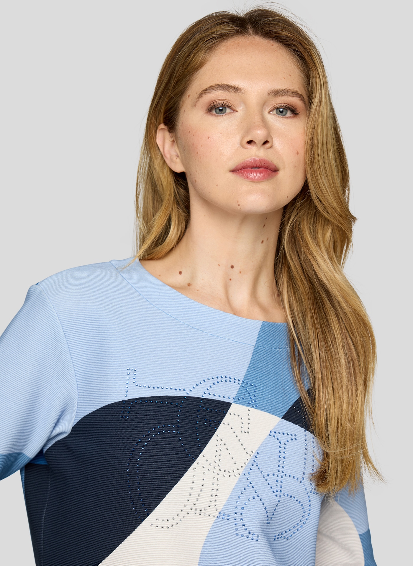 Rabe 3/4-Arm-Shirt, Sommershirt mit All-Over Print und Gflitzersteinen