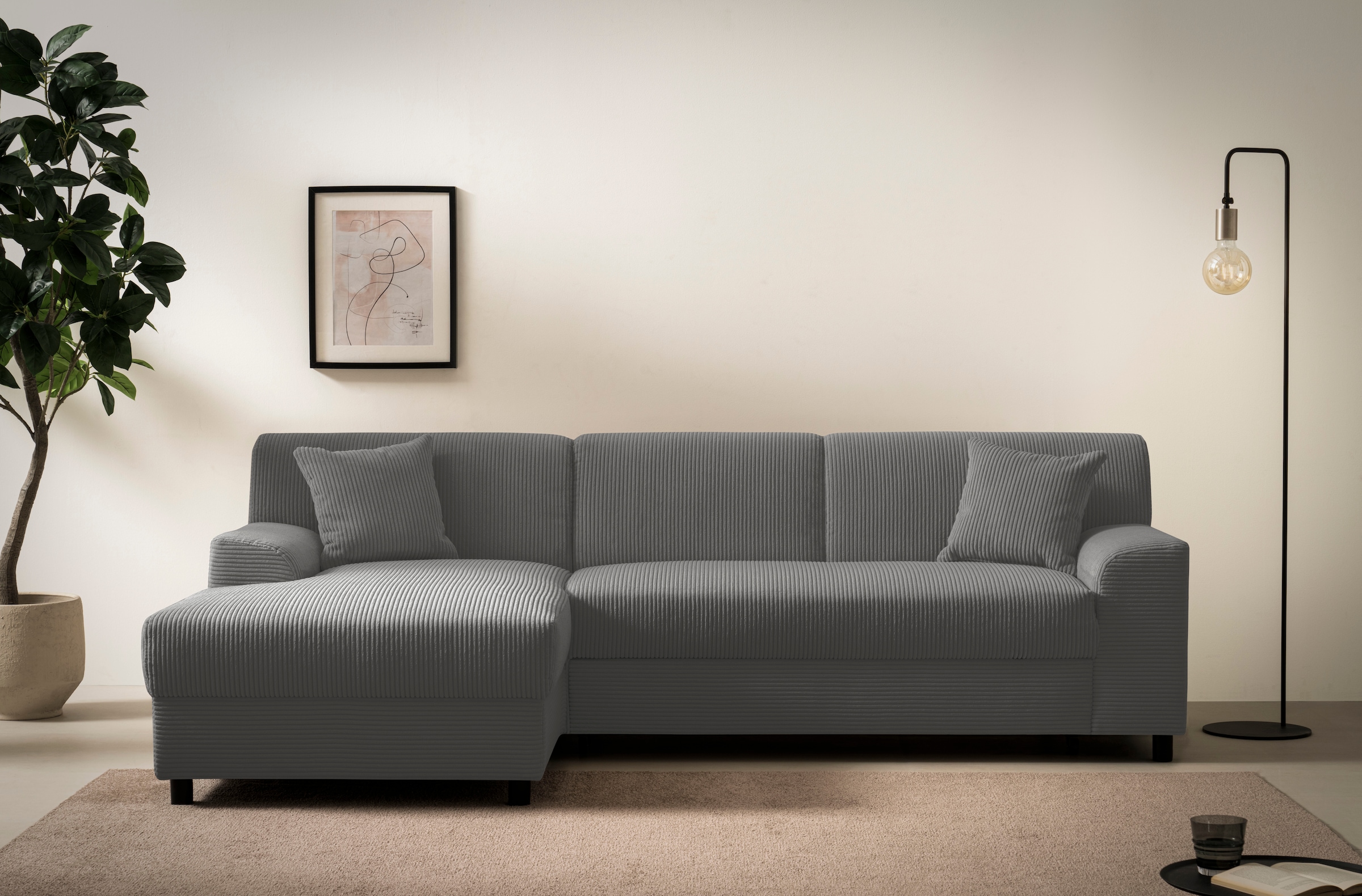 INOSIGN Ecksofa »Turah 2, L-Form, in Cord u. wasserabweisender Microfaser, Federkern«, B/T/H: 241/146/79 cm, incl. Zierkissen, wahlweise mit Bettfunktion