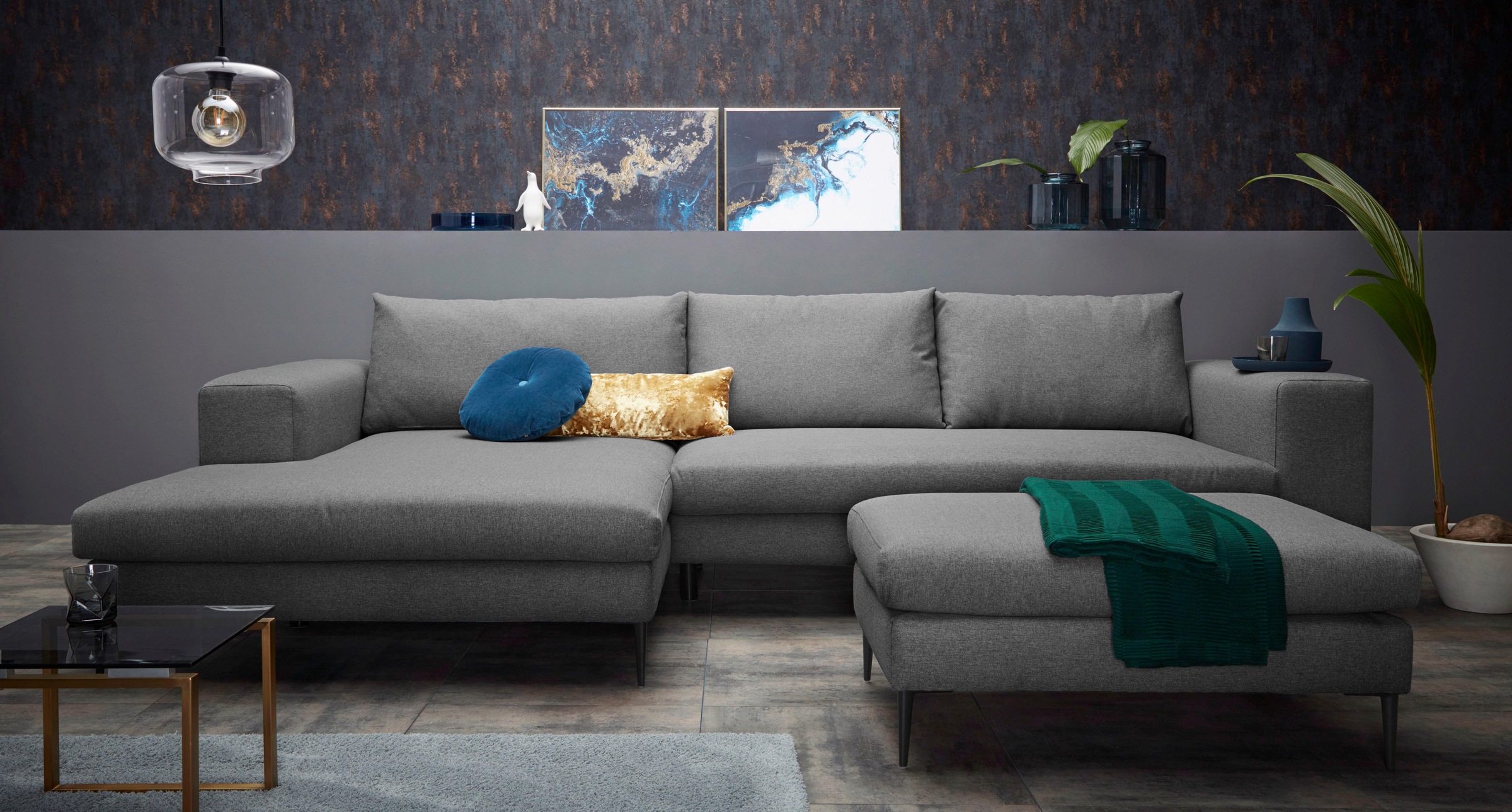 Home affaire Ecksofa »Aurora, L-Form, mit extra breiter Recamiere, 324 x 170 cm (BxT)« Designsofa mit tollem Sitzkomfort, extra hohe Metallfüsse schwarz