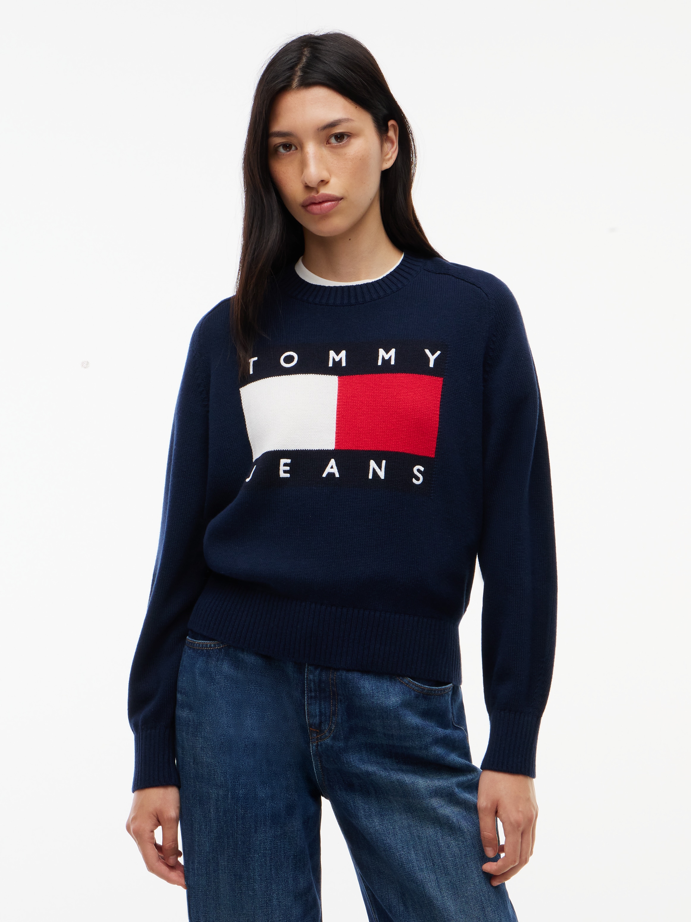 Image of Tommy Jeans Rundhalspullover "TJW FLAG SWEATER EXT" Baumwollmischung