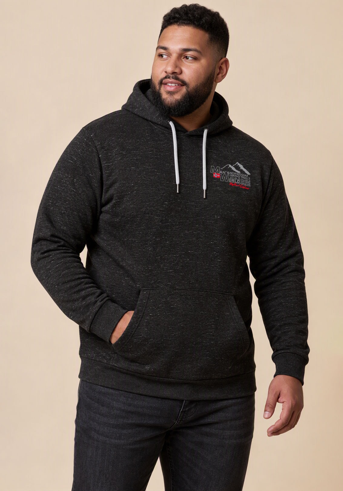 Image of Mans World Plus Kapuzensweatshirt, mit Kapuze und Kordelzug, in melierter Optik, Regular Fit