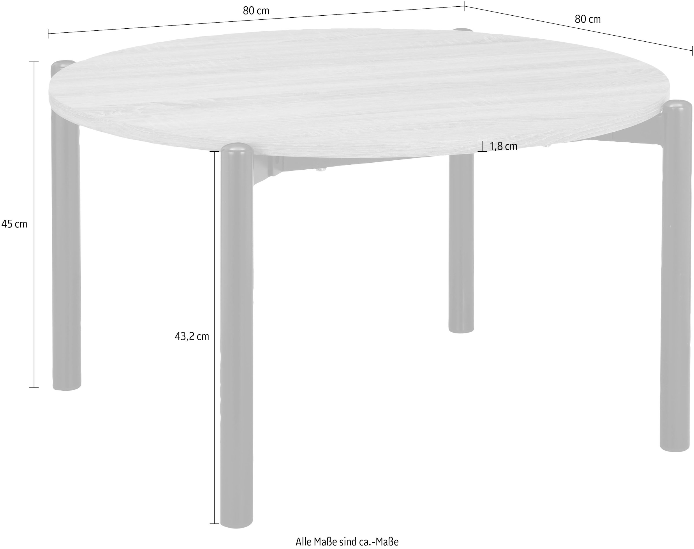 Home affaire Couchtisch »Retiers«, (1 St.), Gestell aus Metall schwarz, Tischplatte in Wildeiche Optik, Höhe 76 cm