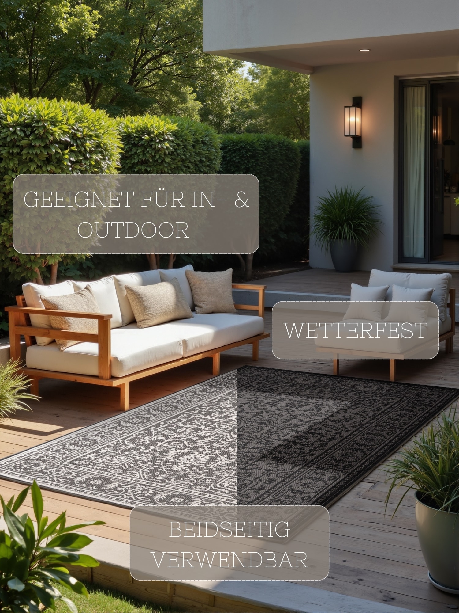 HANSE Home Outdoorteppich »Kona Wendeteppich«, rechteckig, 5 mm Höhe, In und Outdoor, Flachgewebe, wetterfest, pflegeleicht, robust