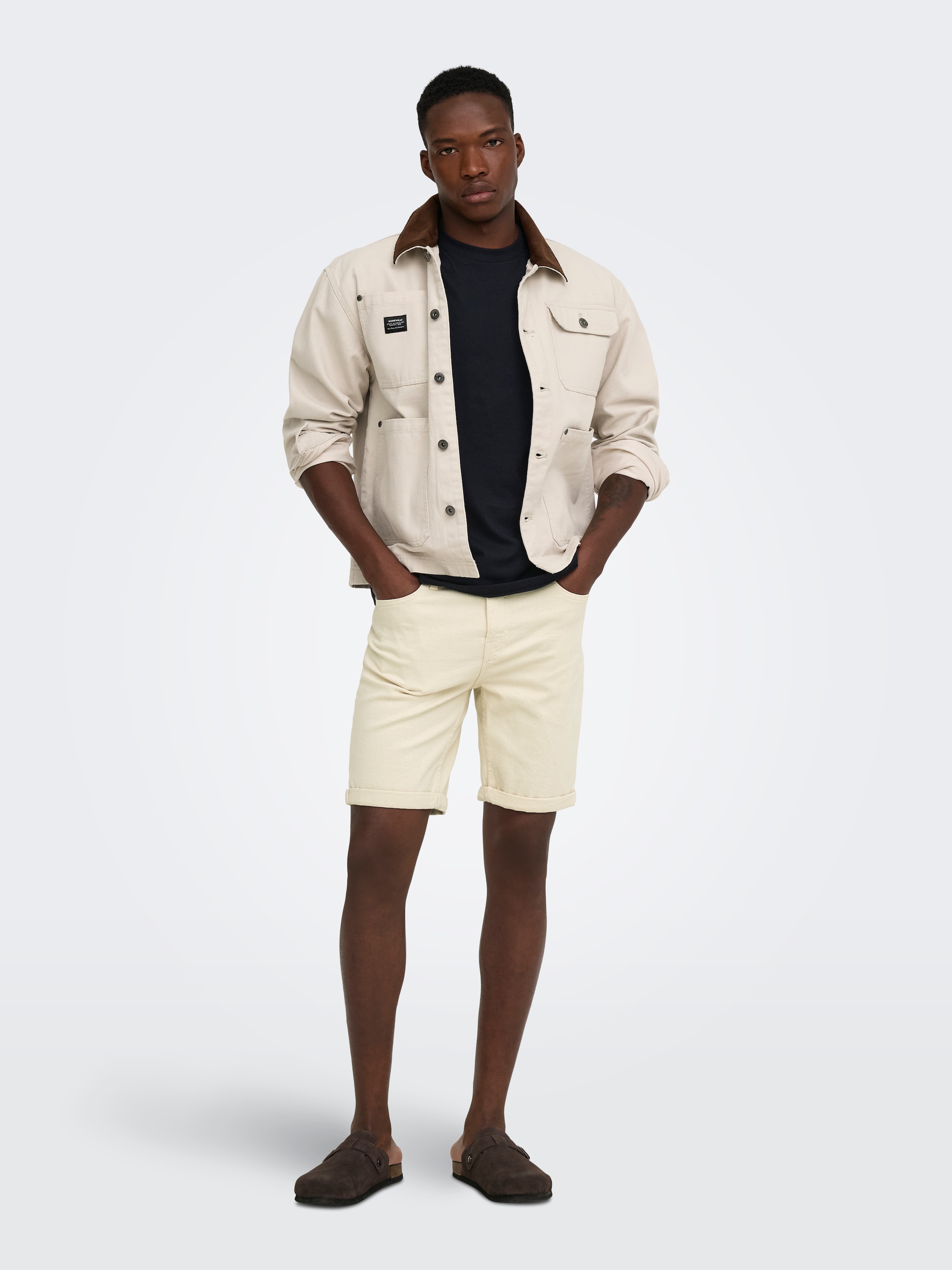 ONLY & SONS Short en jean »ONSPLY ECRU 9470 PIM DNM SHORTS NOOS« mélange coton, coupe régulière