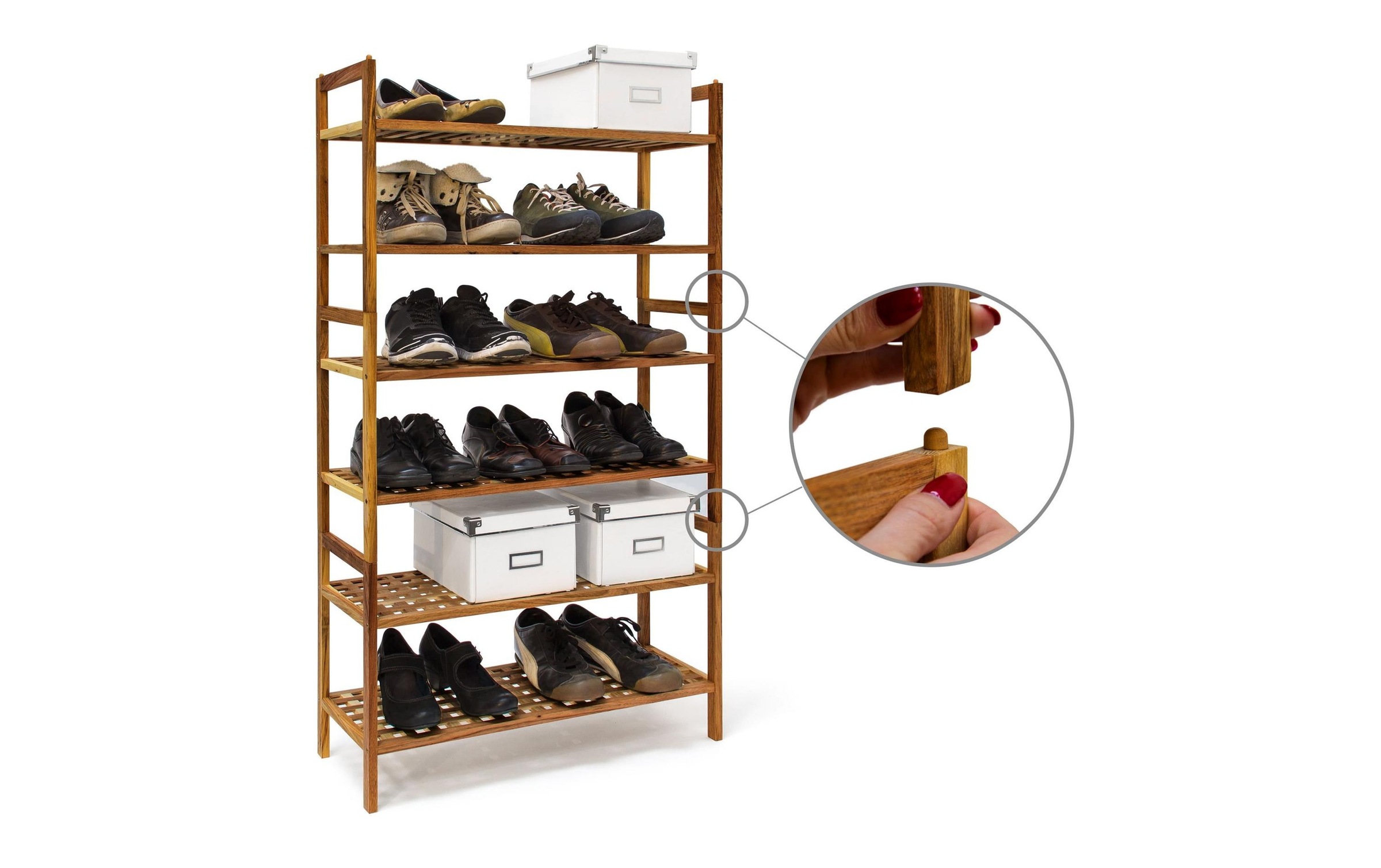 Scarpiera, Scaffale Ingresso, Legno Noce, Hlp 40,5x69x26 Cm, 2 Ripiani, Impilabili, 6 Paia Di Scarpe, Naturale - Relaxdays