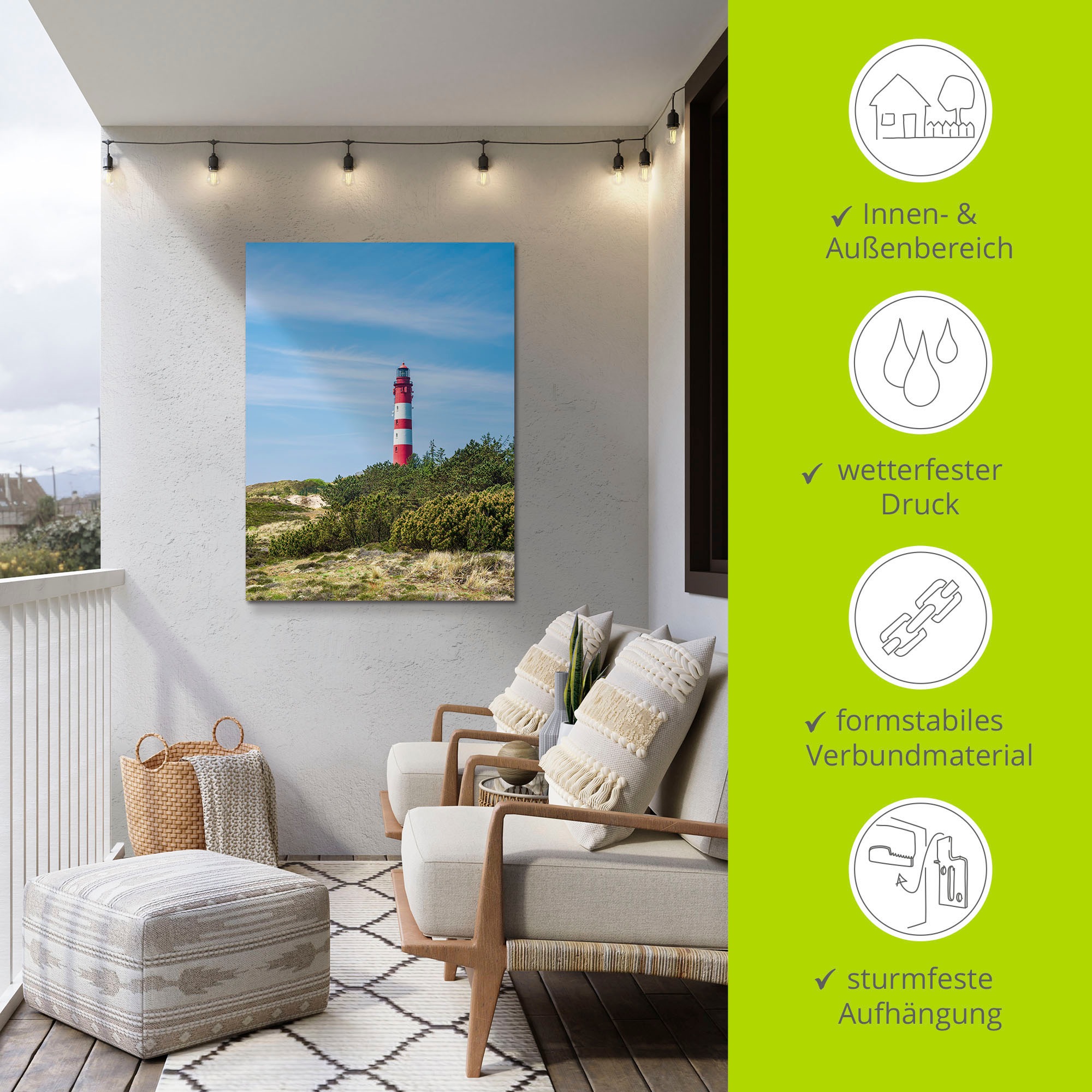 Artland Wandbild »Leuchtturm in Wittdün auf Insel Amrum«, Gebäude, (1 St.), als Alubild, Leinwandbild, Wandaufkleber oder Poster in versch. Grössen