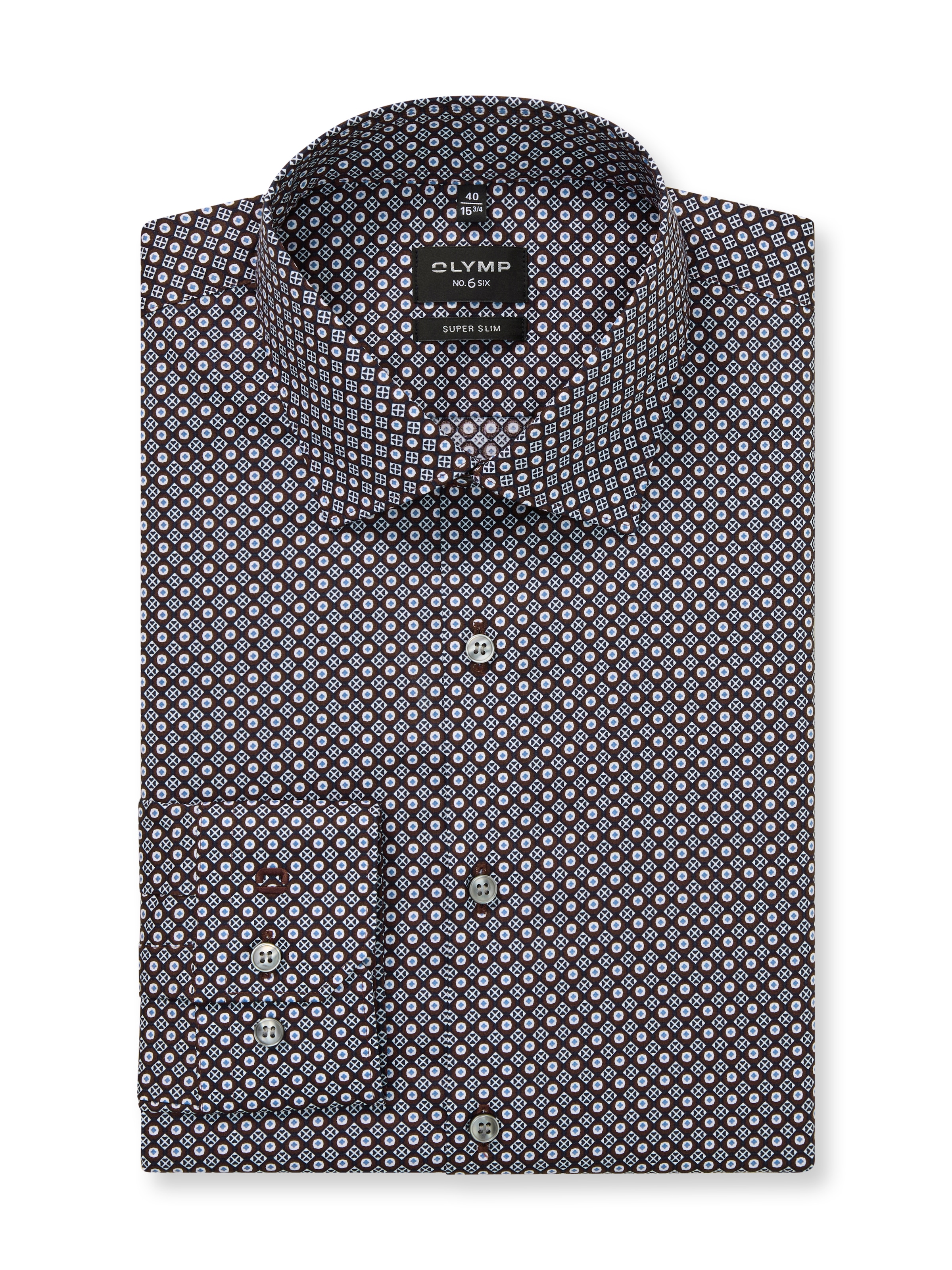 OLYMP Langarmhemd »No 6 six«, super slim, gemustert, Businesshemd, Modern Kentkragen
