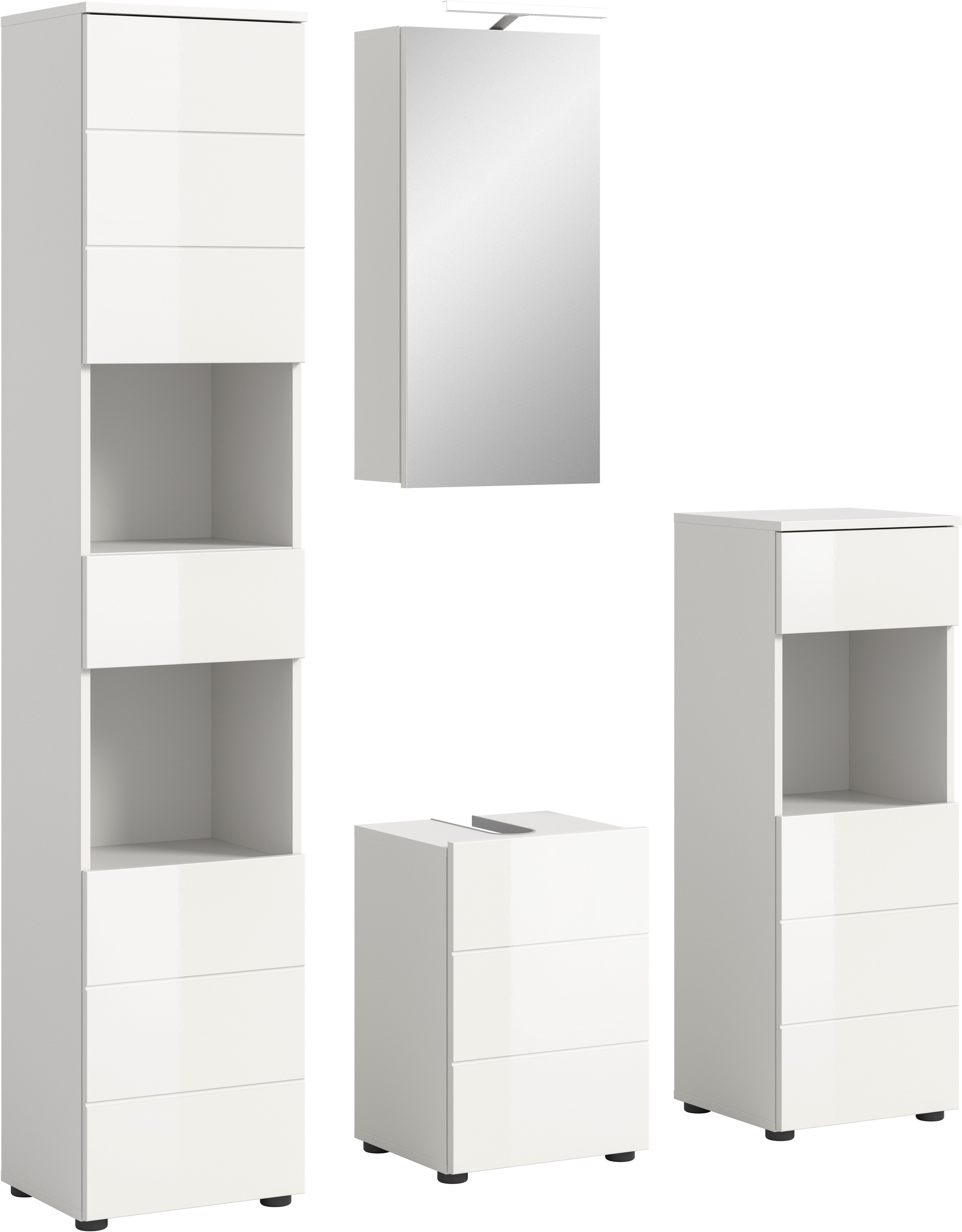 Image of welltime Badmöbel-Set "Biel, Höhe 190 cm,Hochschrank,WBU, Spiegelschrank, Unterschrank, Lampe" 5 Stk. tlg.