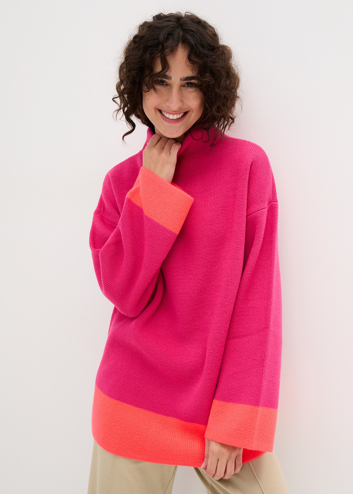 Image of bonprix Strickpullover "Pullover" mit Stehkragen, Oversized Passform, weite Ärmel, Colorblocking