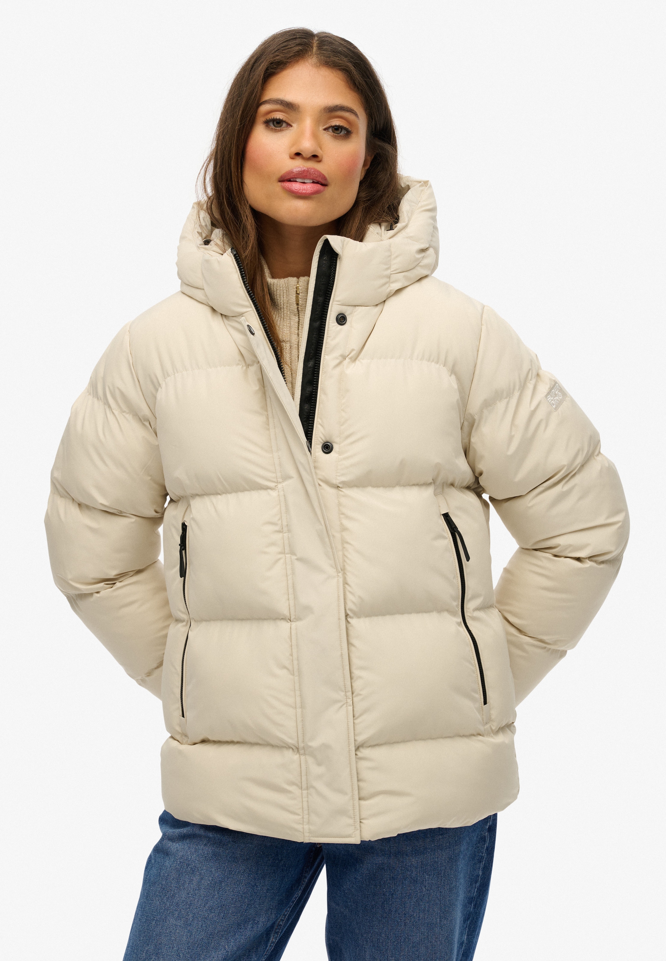 Image of Superdry Steppjacke "HOODED 5 BAFFLE SPORTS PUFFER" mit Kapuze mit Reissverschluss, aus Polyester und Kunstfaser, Relaxed Fit