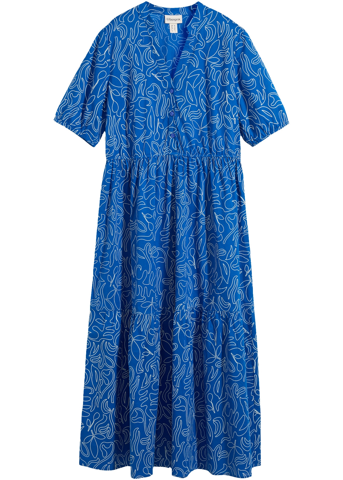 bonprix Midikleid körperumspielende Form, mit Henleykragen, Halbarm-Design