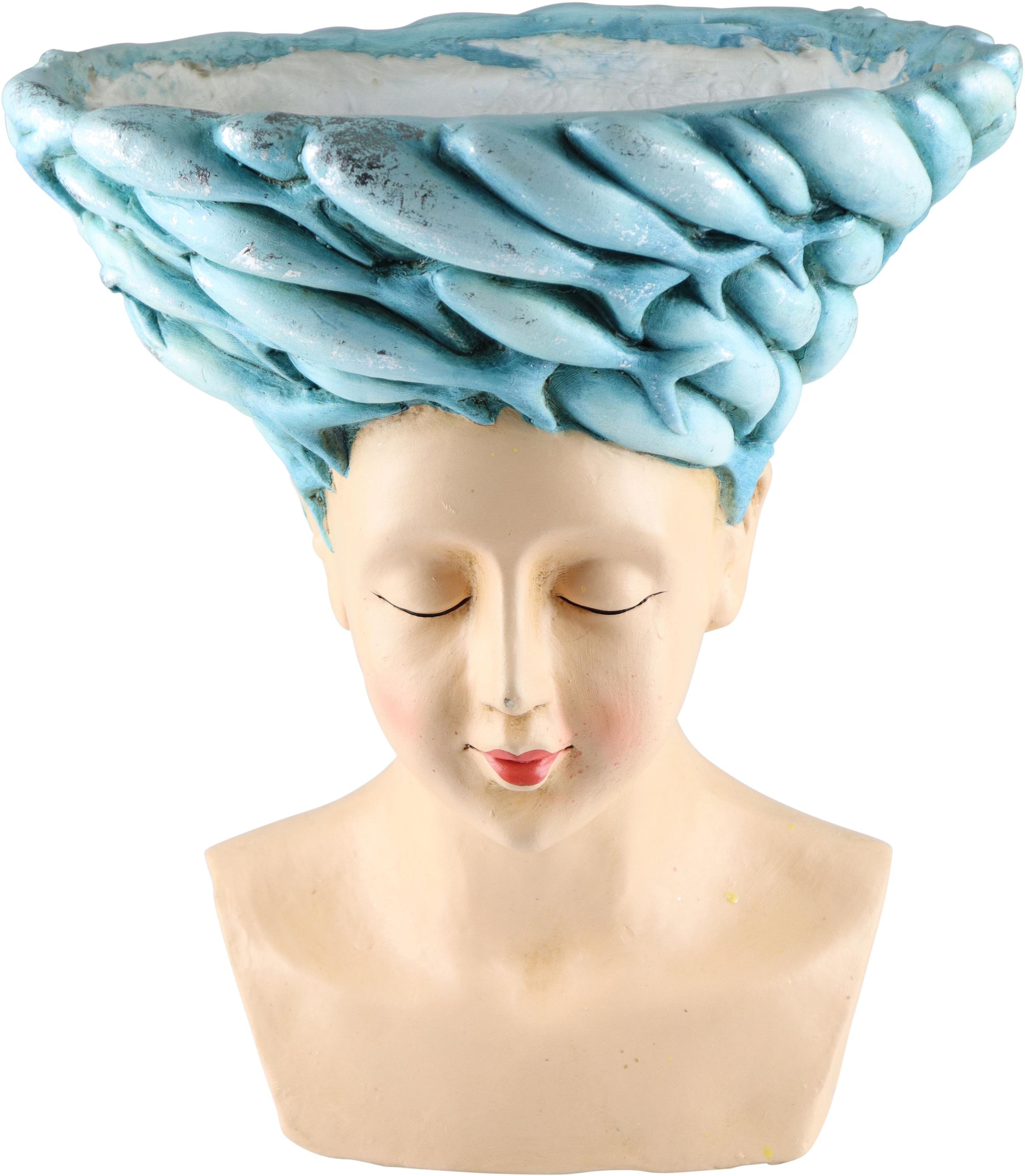 Image of AM Design Dekofigur "Frauenkopf mit Fischen aus Polyresin" handgefertigte Osterdekoration