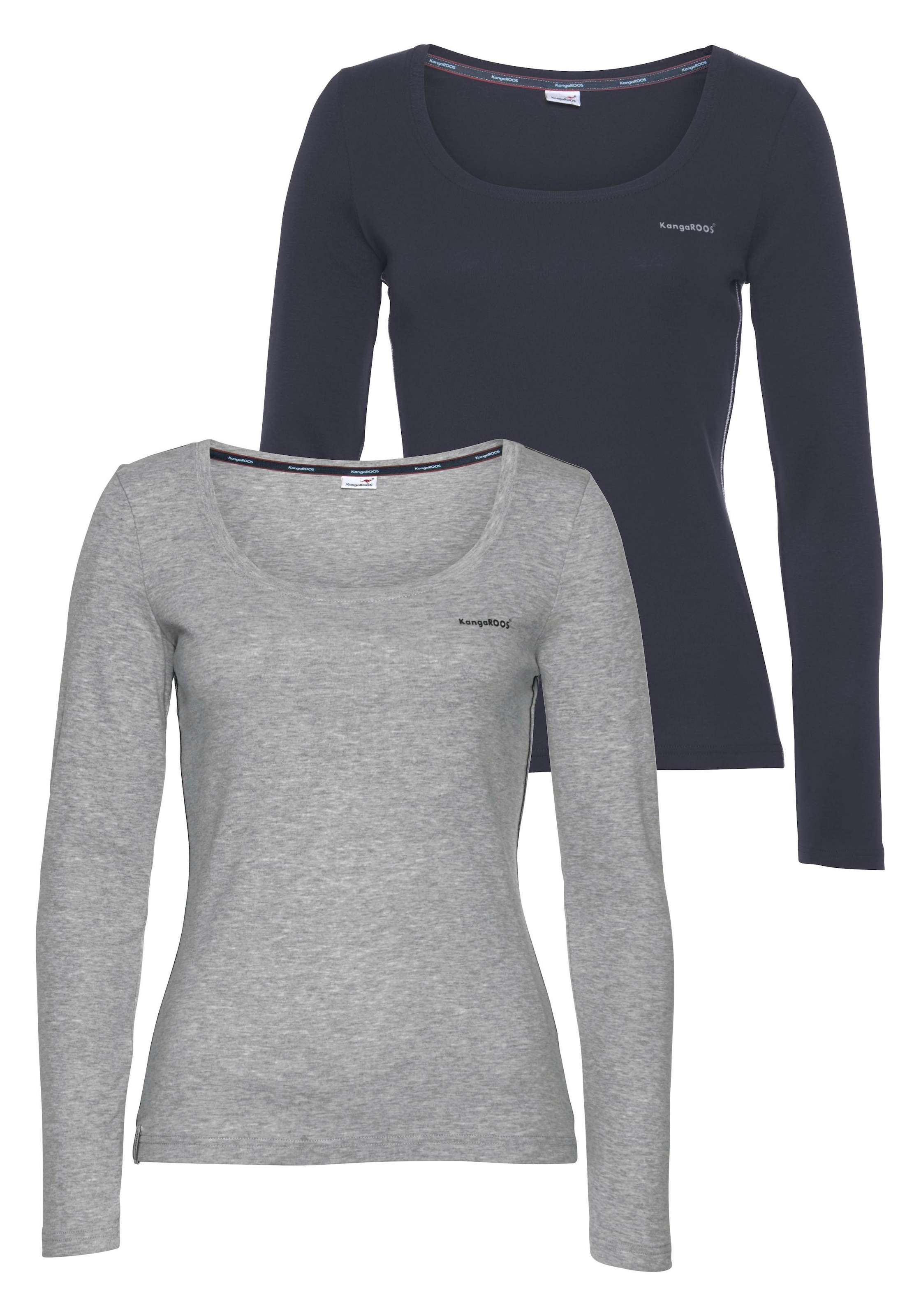 Image of KangaROOS Langarmshirt 2er-Pack, Langarm, unifarben oder meliert, Rundhalsausschnitt