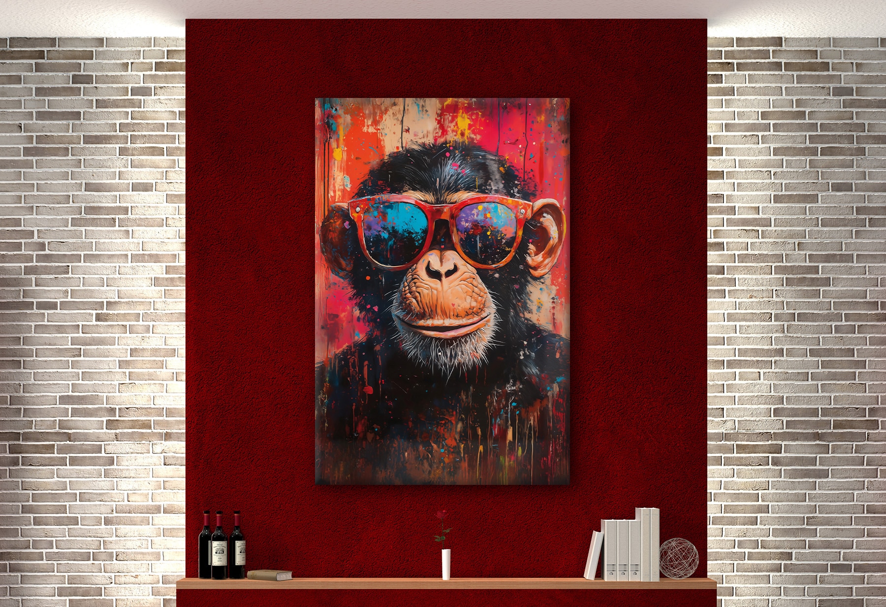 Bönninghoff Bild »Wandbild BUNTER SCHIMPANSE 78x118 cm – Leinwandbild Keilrahmen Deko« Affen | Affenbilder | Humor auf Keilrahmen gespannt