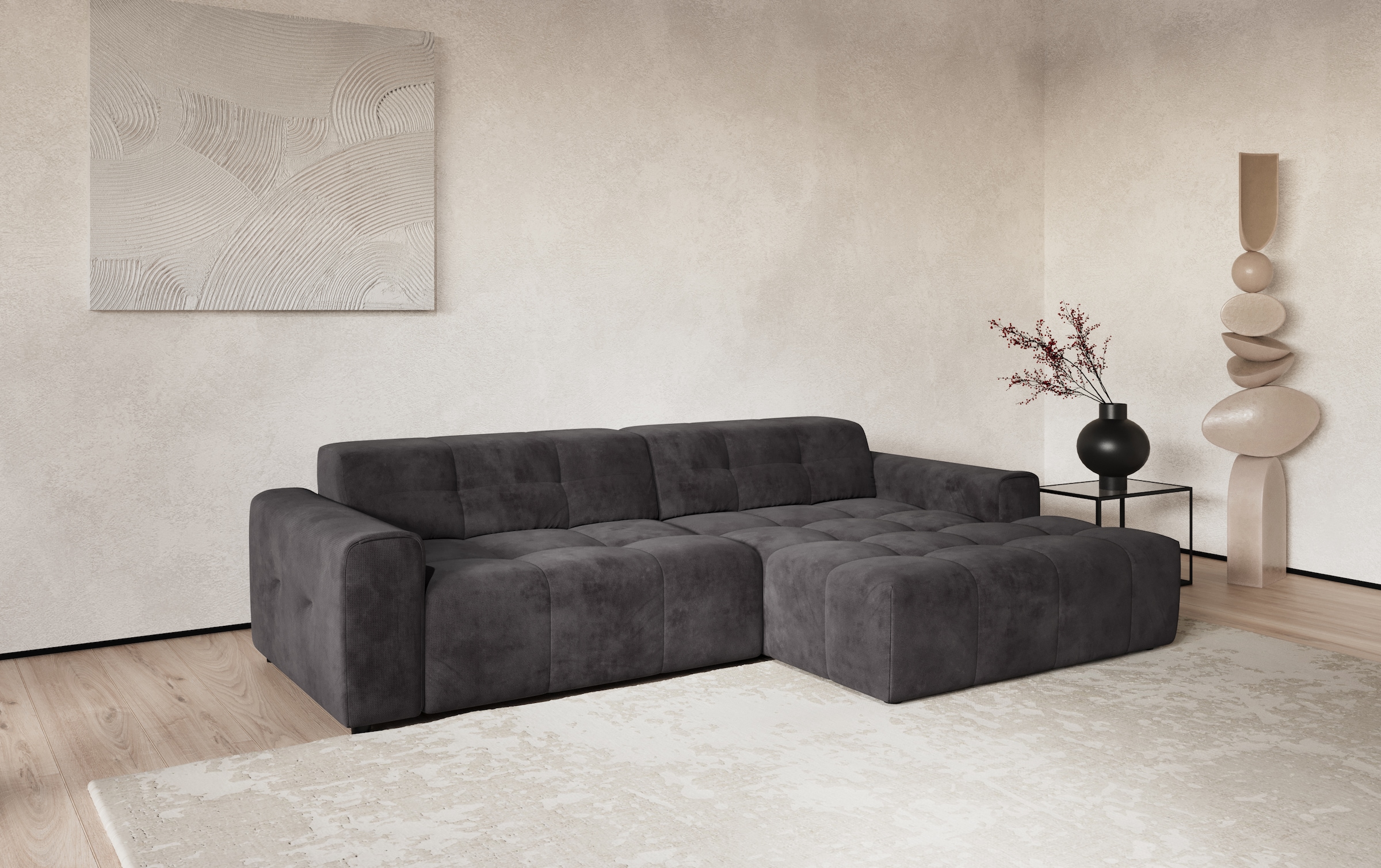 COTTA Canapé d'angle »Sento L-Form, B:280 cm, Chenille-Struktur, XXL Recamiere B: 133cm« modernes cubisches Sofa, hochwertige Steppung, bequemer Sitzkomfort
