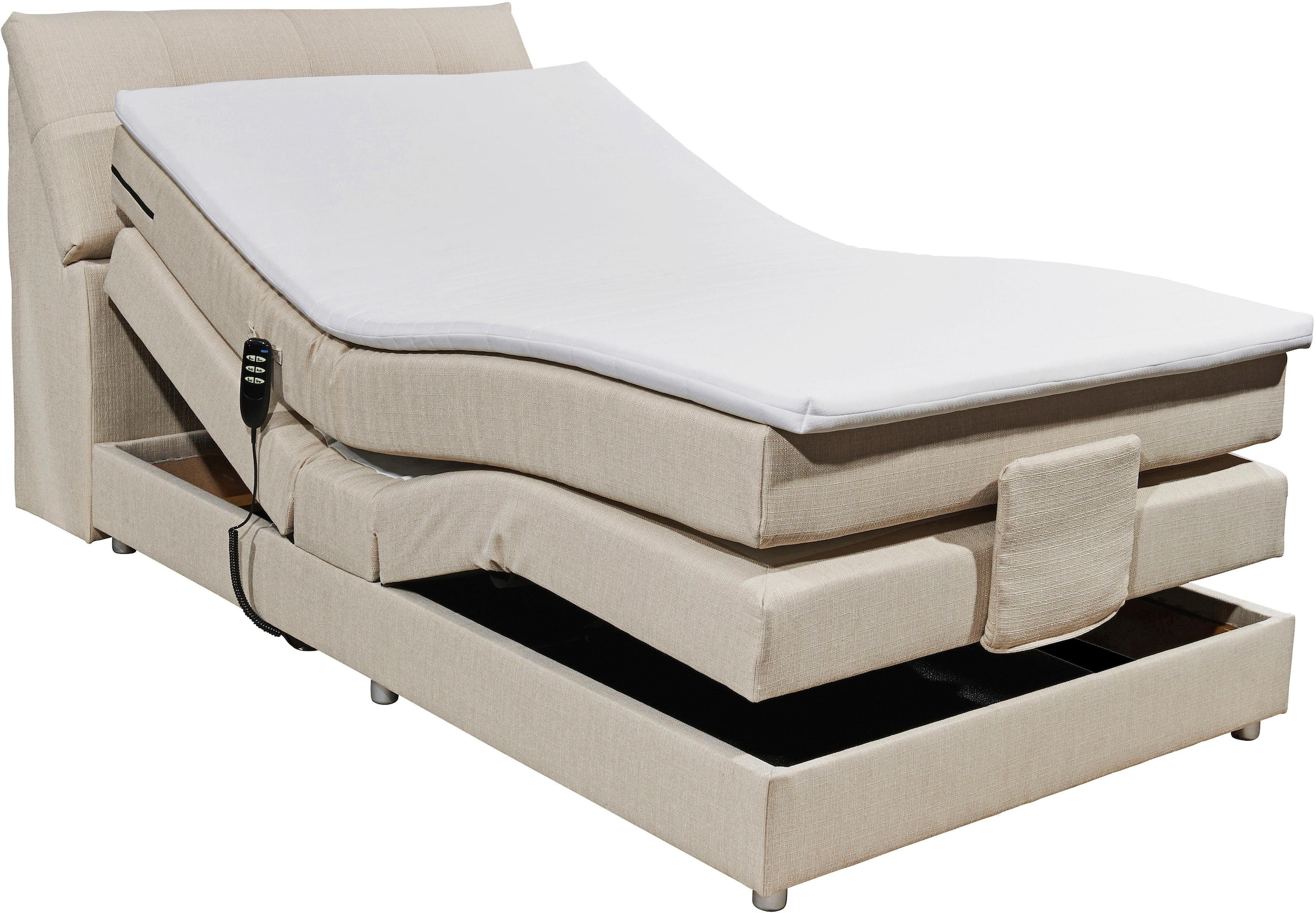 ED EXCITING DESIGN Boxspringbett »Carpino wahlweise in den Breiten 120cm oder 180cm erhältlich« inkl. Motor, Stauraum im Kopfteil und Topper