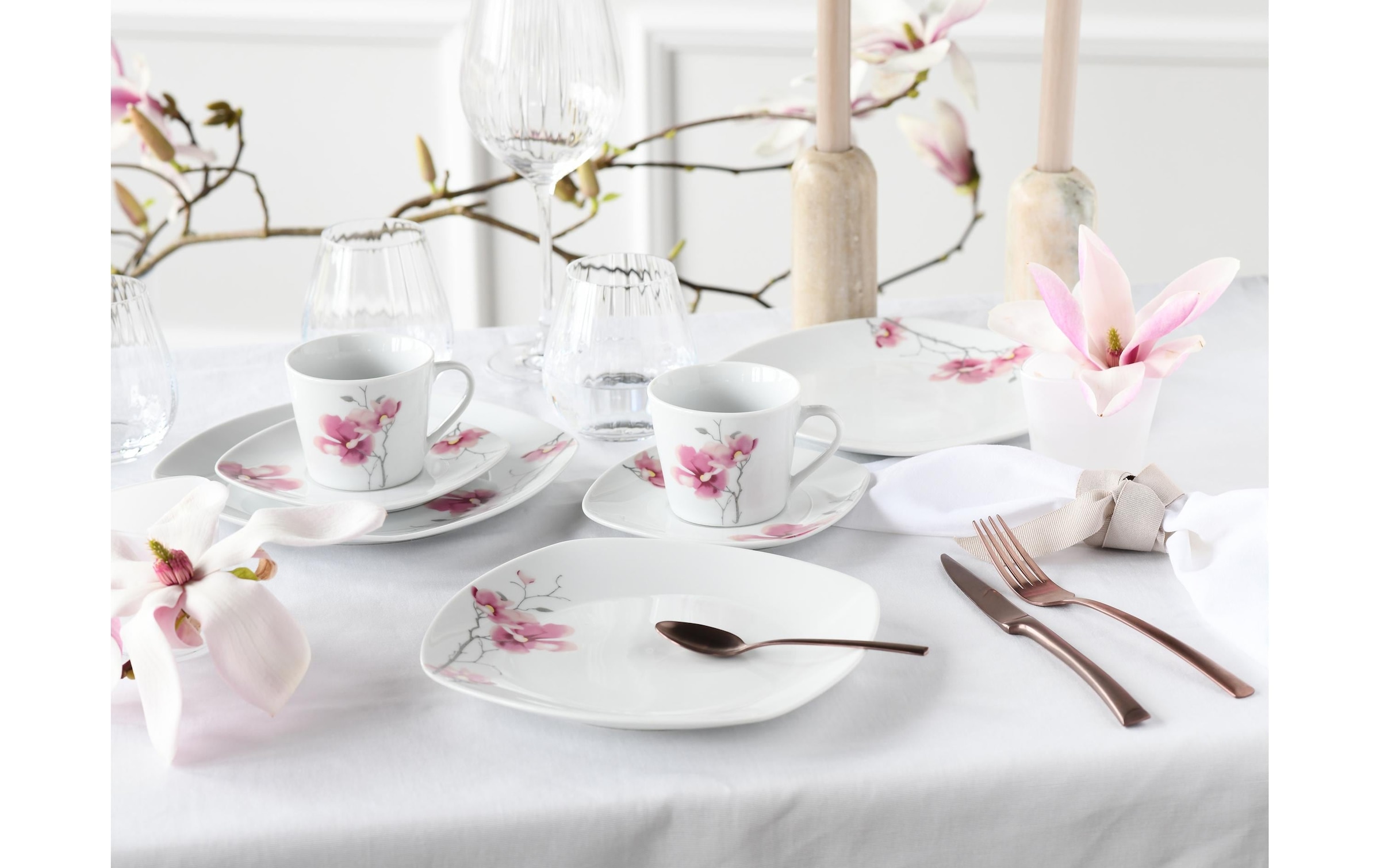 CreaTable Frühstücksteller »Teller-Set Rosa/Weiss«