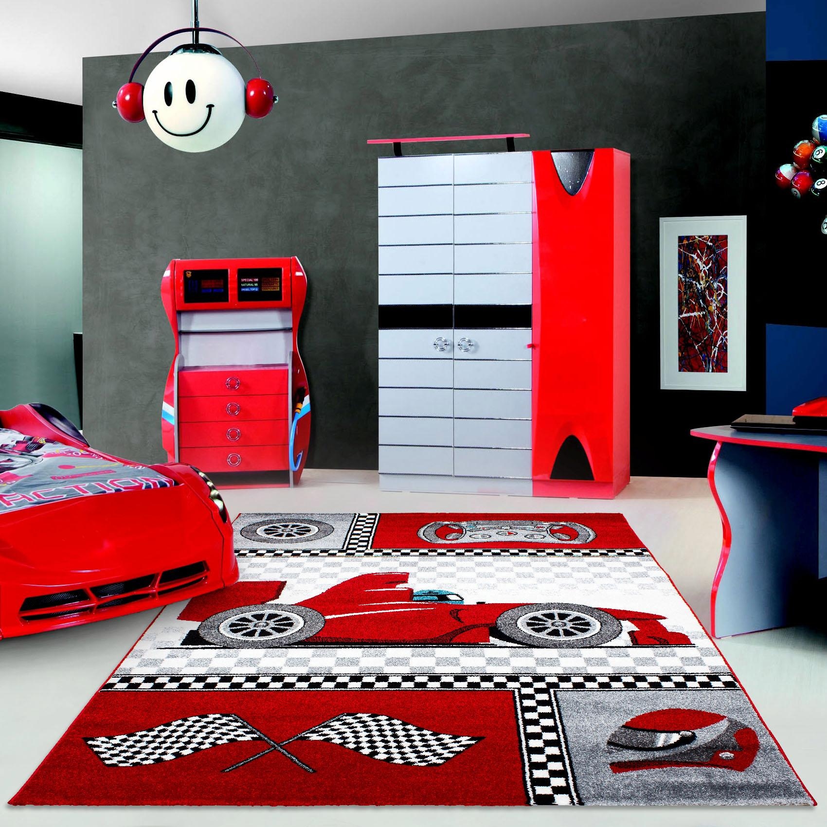 Image of Ayyildiz Teppiche Kinderteppich "Kids 460" rechteckig 12 mm Höhe Kurzflor, Motiv Rennwagen, Auto, Spielteppich