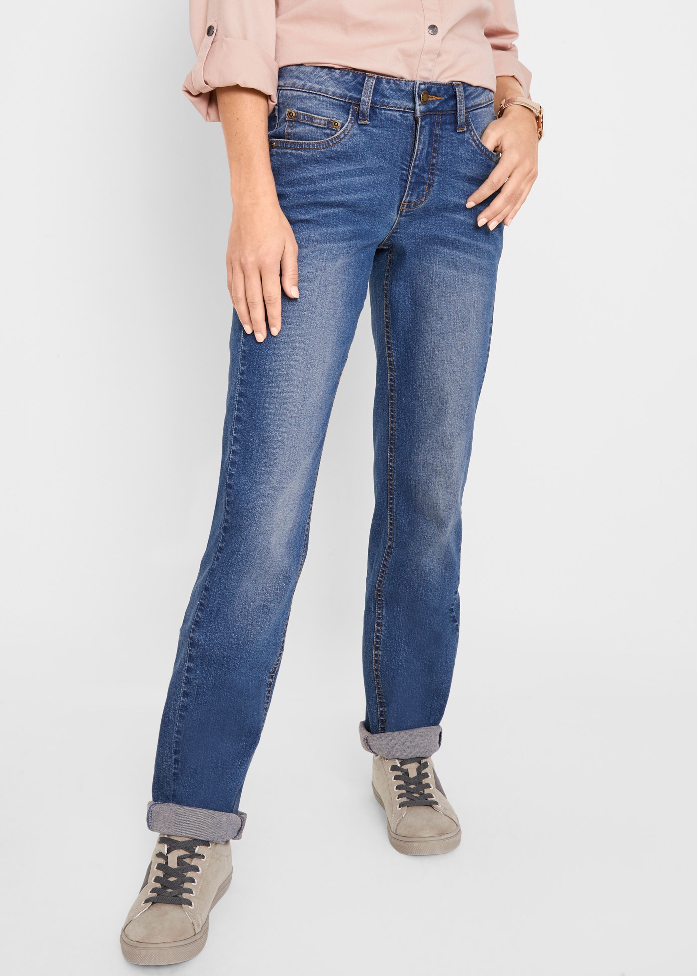 Image of bonprix Straight-Jeans "Straight-Jeans Mid Waist, Stretch" Straight-Schnitt, Loose Fit, aus Baumwolle mit Elasthan