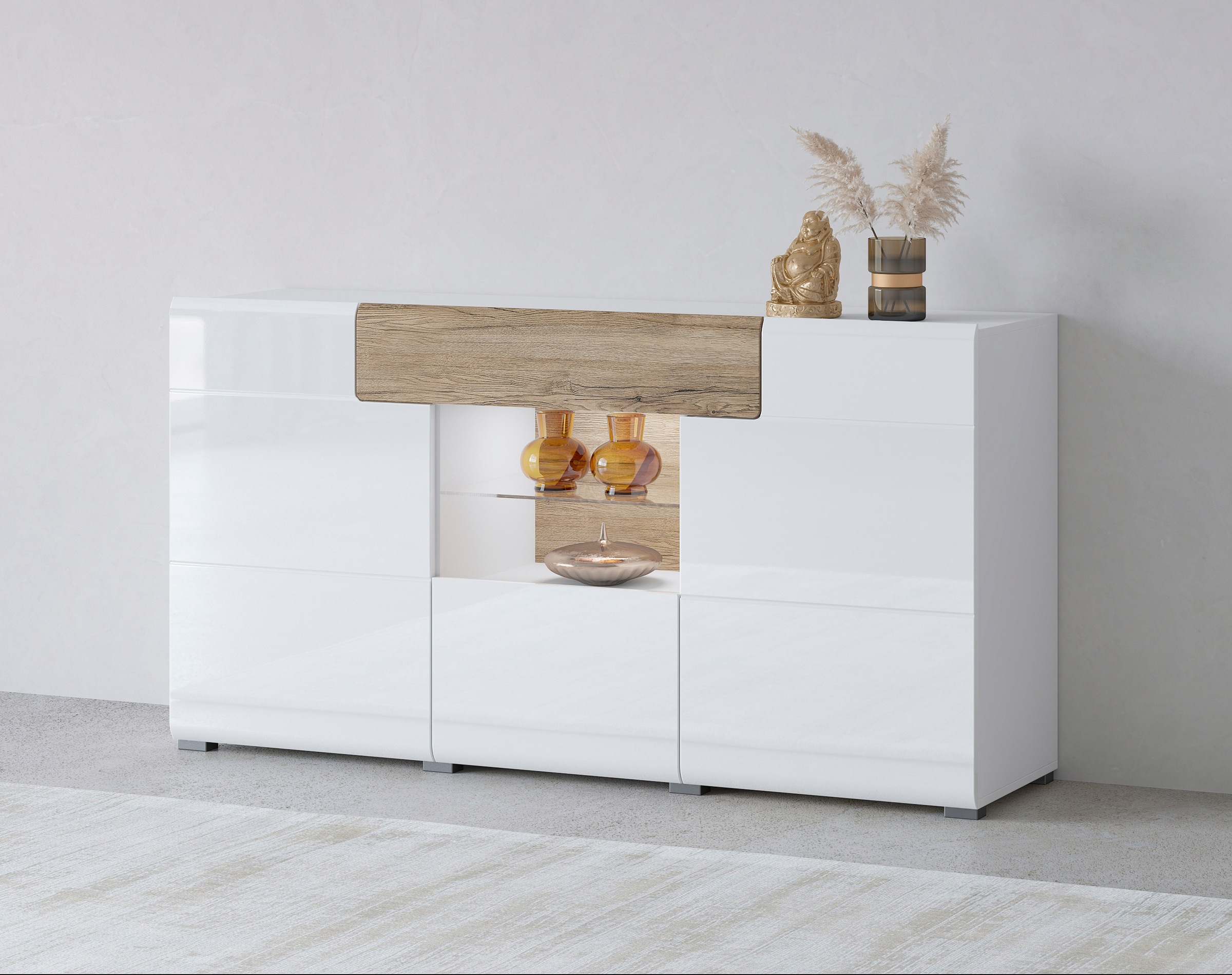 Image of GOODproduct Sideboard "Toledo,Breite 159cm,moderne Anrichte mit dekorative Fräsungen,grifflos" Kommode viel Stauraum, Einlegeböden verstellbar,ohne Beleuchtung