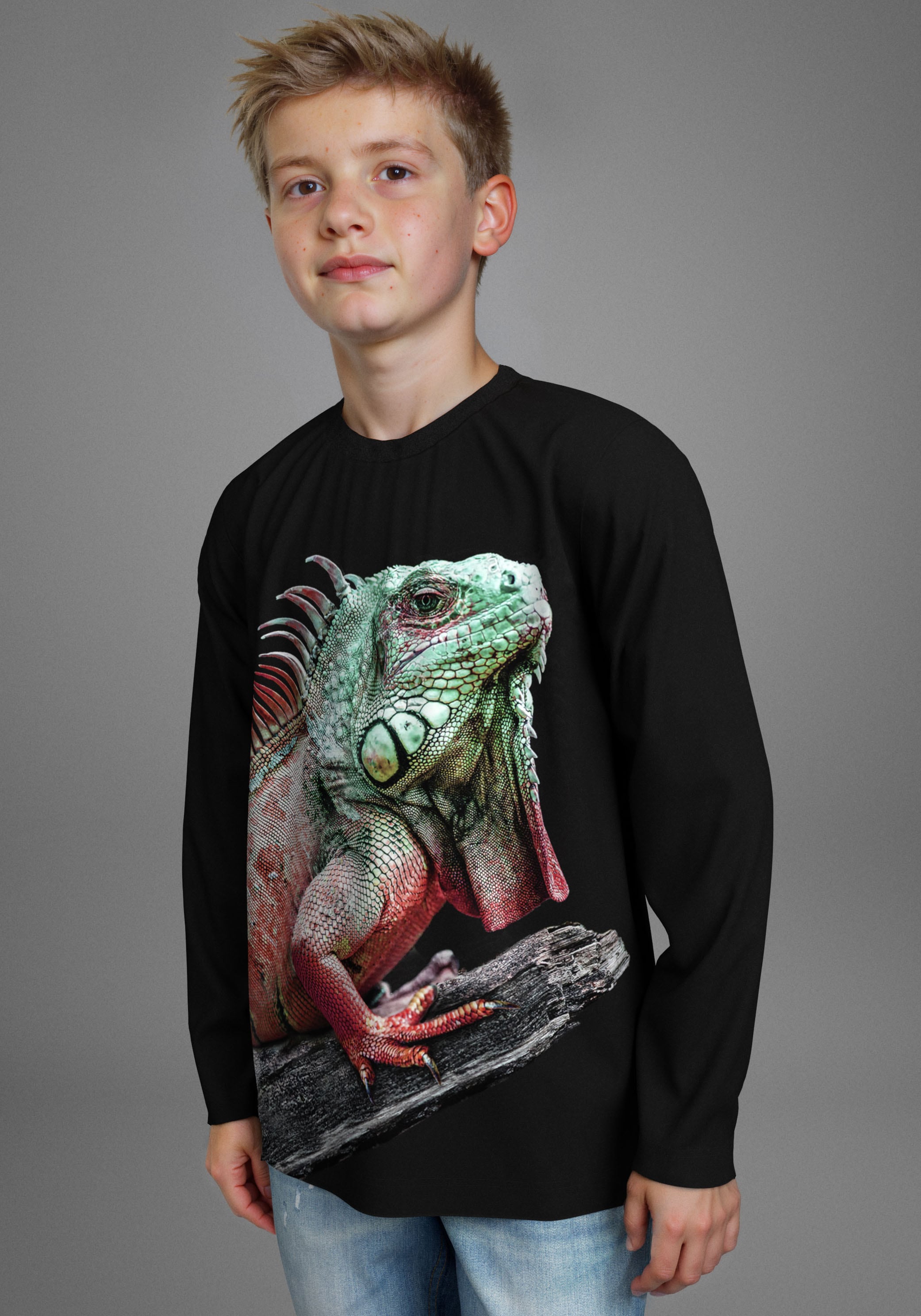 Image of KIDSWORLD Langarmshirt "GECKO, Fotoprint" Shirt mit Fotodruck, Gecko