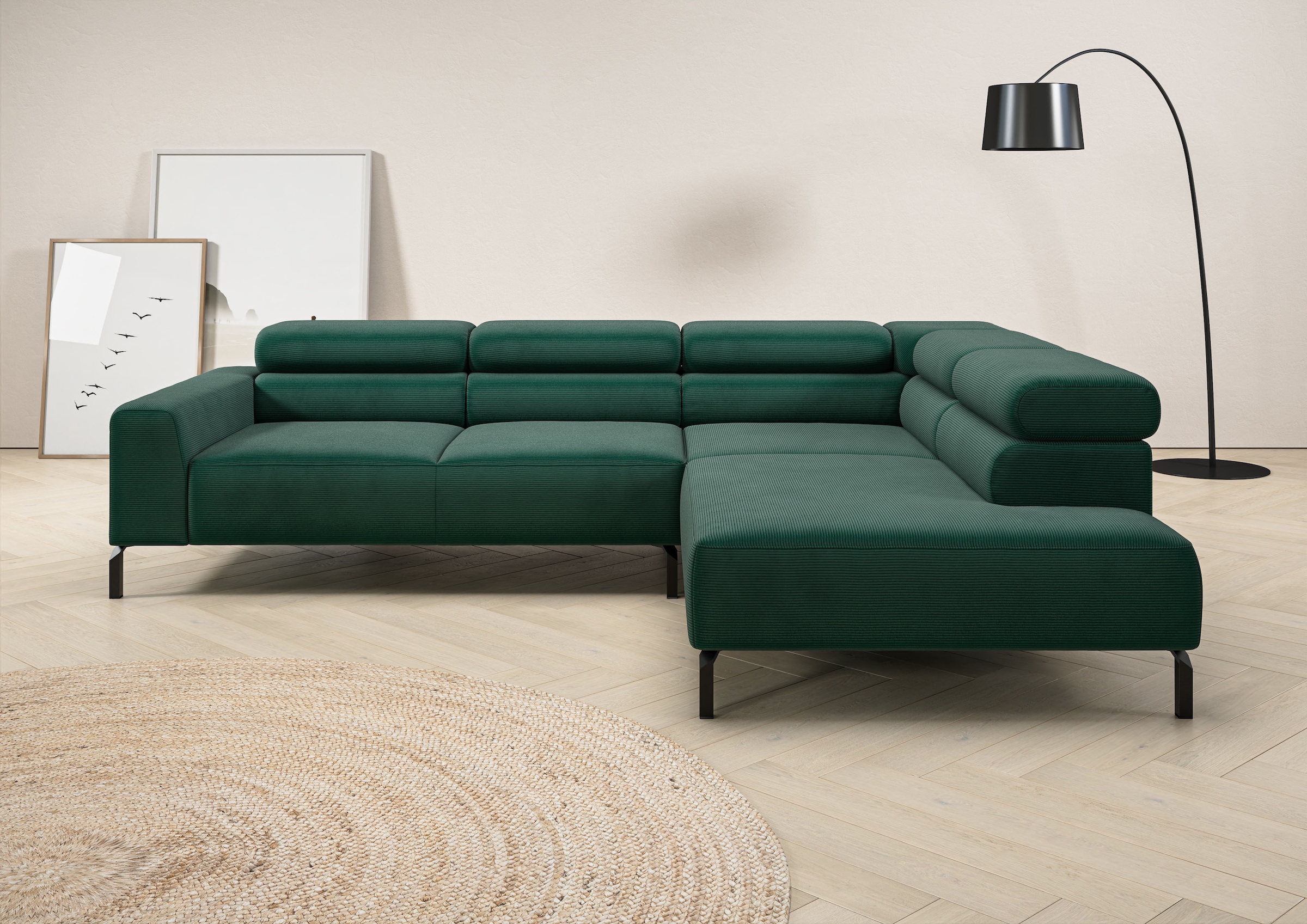 Image of Home affaire Ecksofa "Antonelli, L-Form, inkl. Kopfteilverstellung, Breite 276 cm, bequem" mit elektrischer Sitztiefenverstellung, in Feincord, grün
