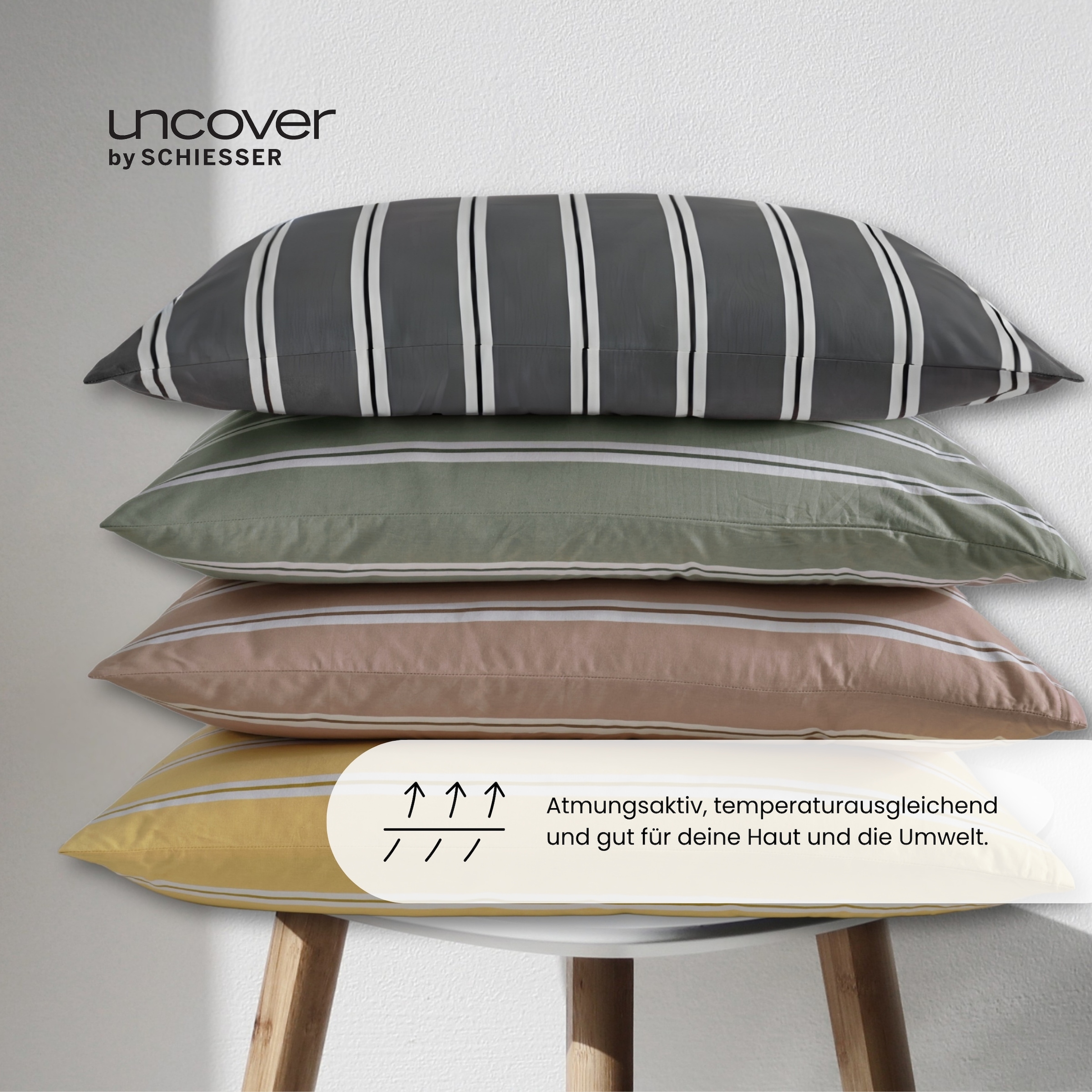 uncover by SCHIESSER Linge de lit »Colorado mit Streifen in angesagten Farben, 135x200cm + 80x80cm« 2 cuis Made in Green