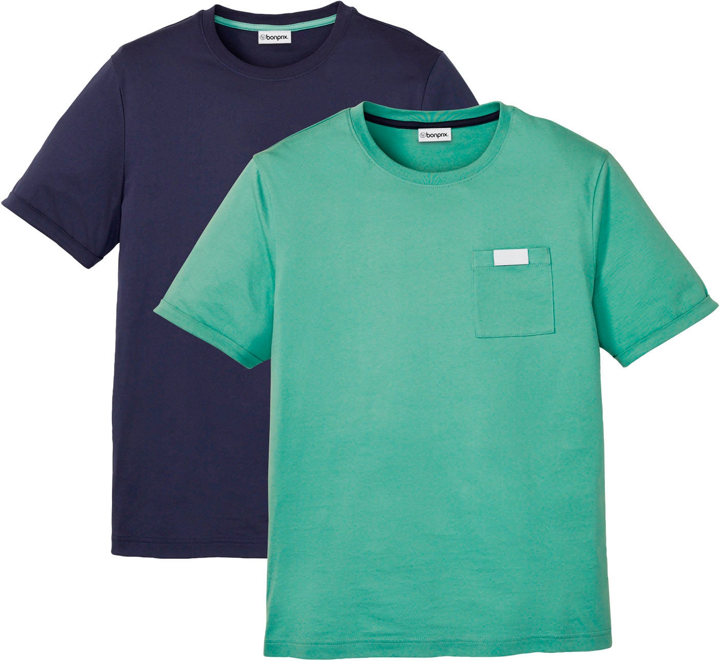 Image of bonprix T-Shirt Packung, 2 tlg. Regular Fit, Rundhalsausschnitt, mit Brusttasche, aus Baumwolle