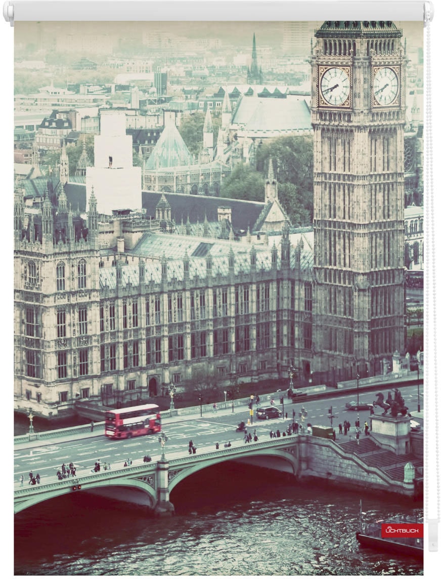 Image of LICHTBLICK ORIGINAL Seitenzugrollo "Rollo Klemmfix, ohne Bohren, Verdunkelung, London Westminster - Grau" verdunkelnd Verdunkelung energiesparend freihängend
