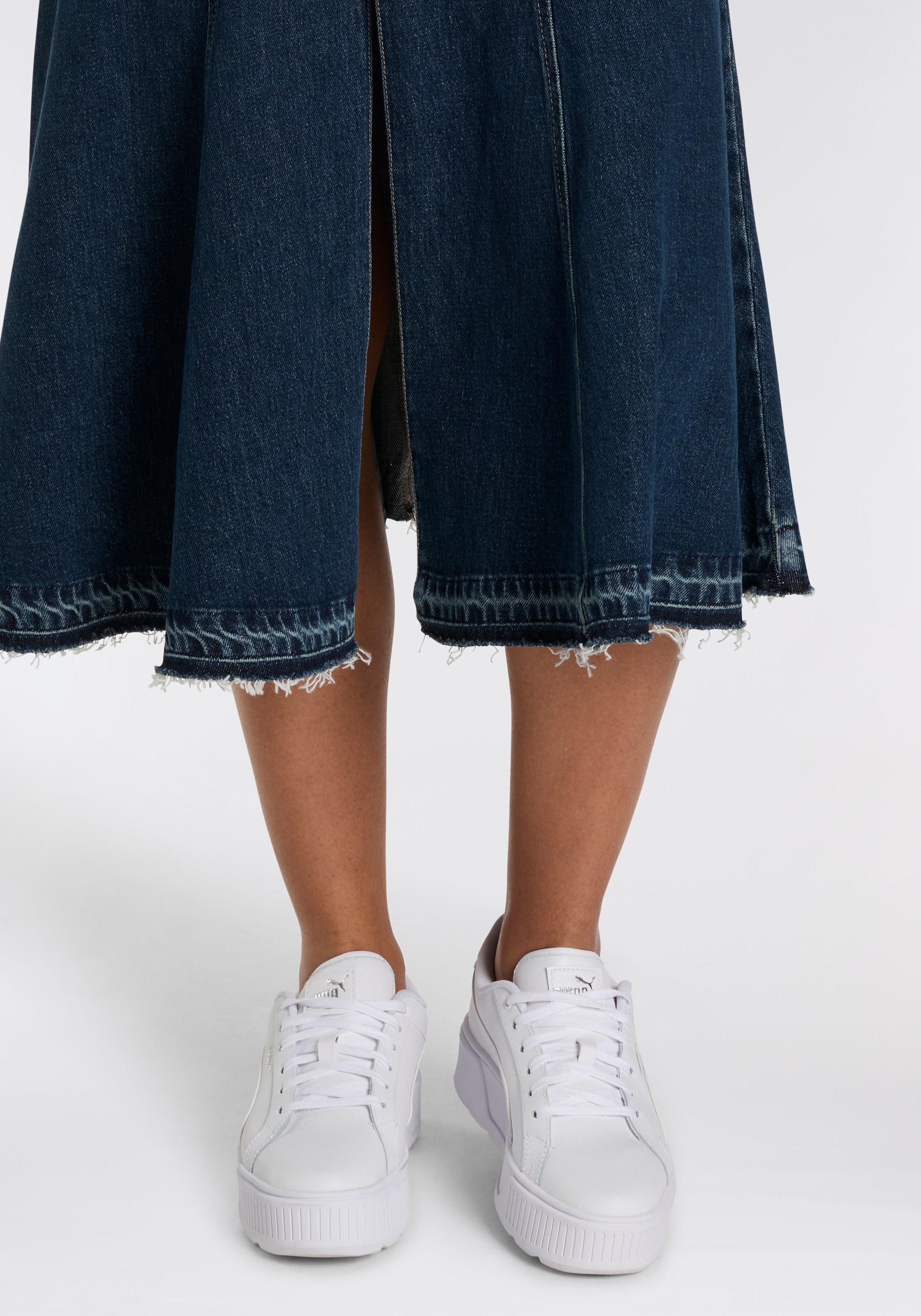 HUGO Blue Jeansrock »Gidya«, Mid Rise, mit Volants und Schlitz