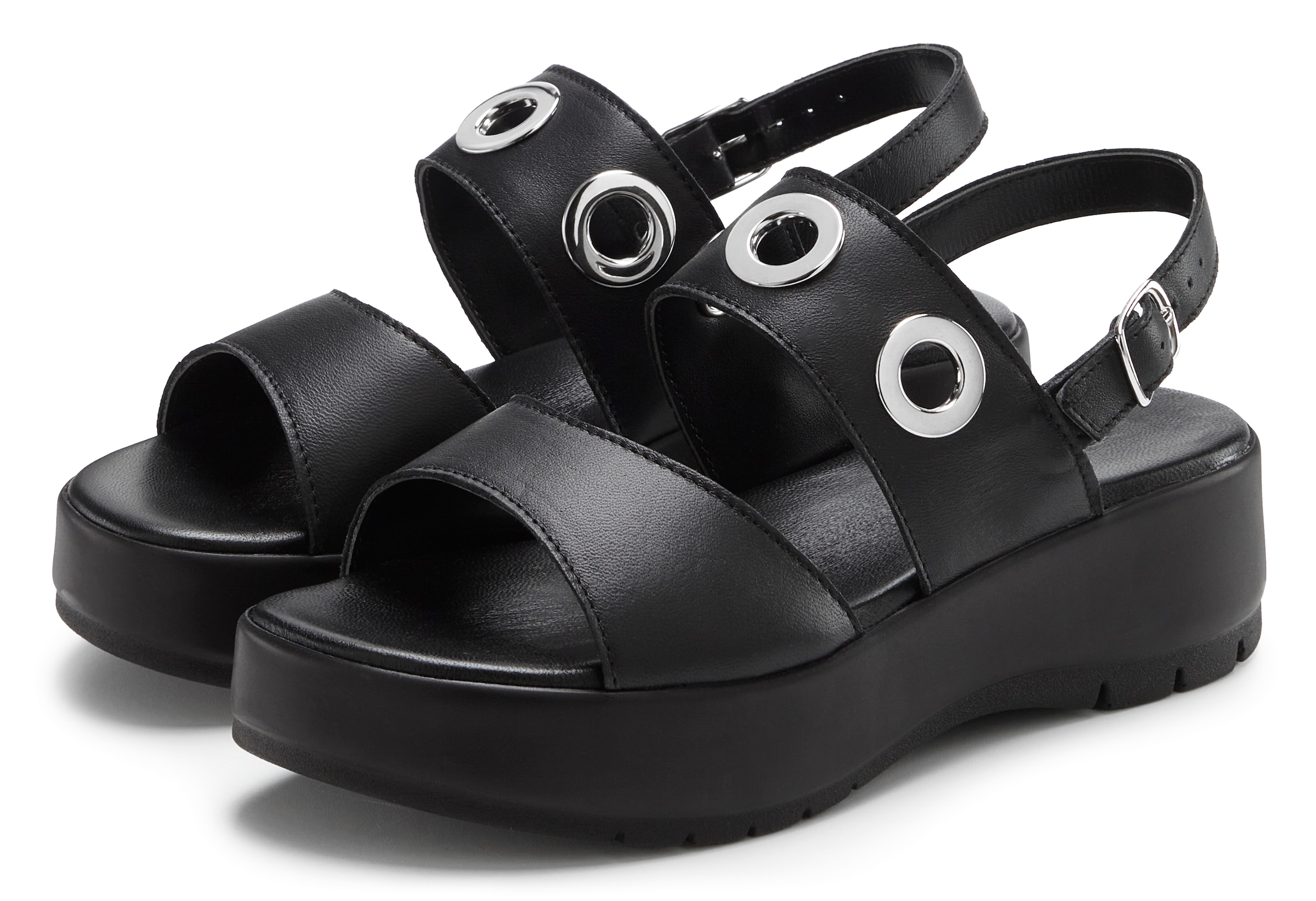 Image of French Connection Sandalette "Sandale, Ledersandale, offener Schuh, Sommerschuhe, Ledersandalette" NEU aus Leder mit modisch bequemer Plateausohle