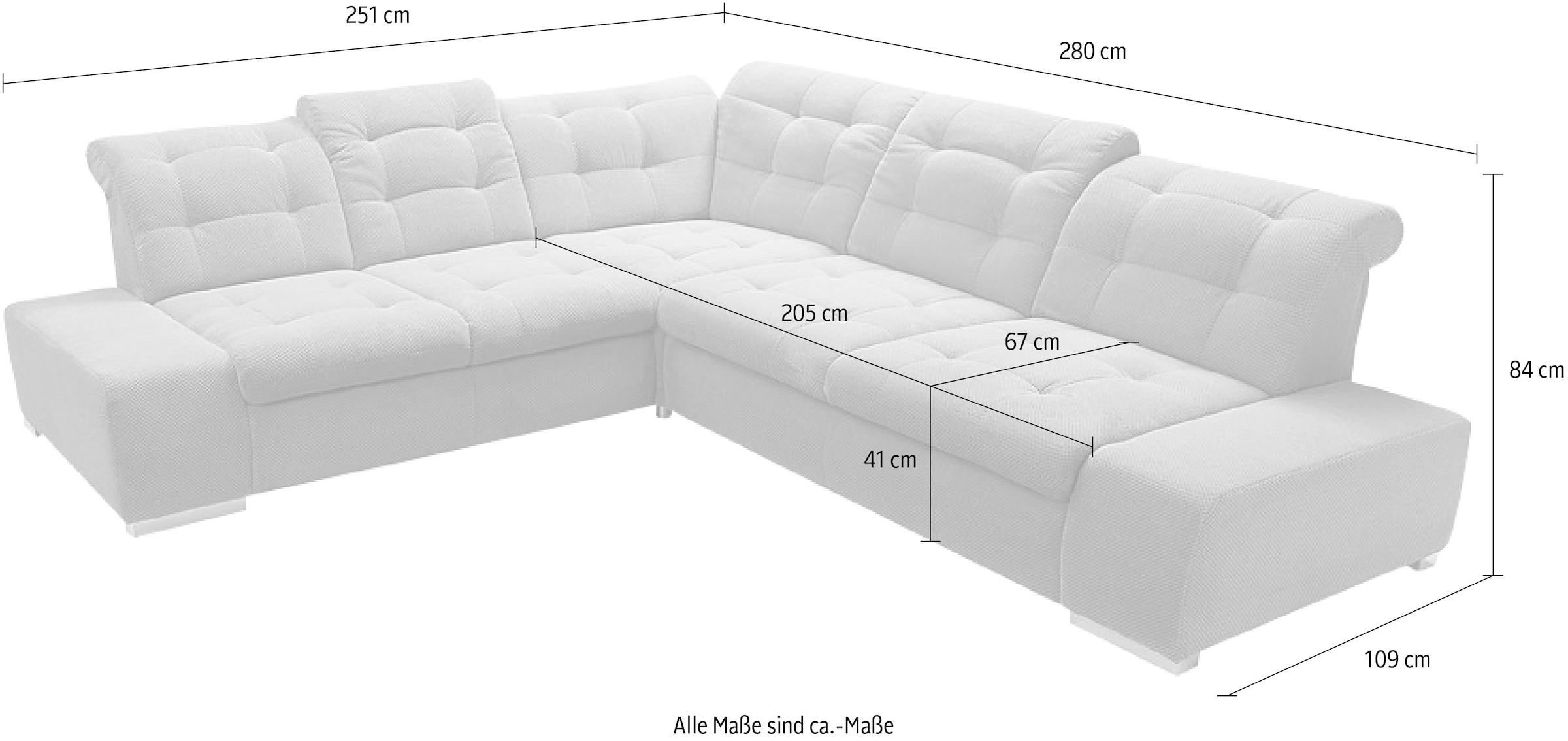 sit&more Ecksofa »Pale L-Form«, inklusive Kopfteilverstellung, wahlweise mit Bettfunktion