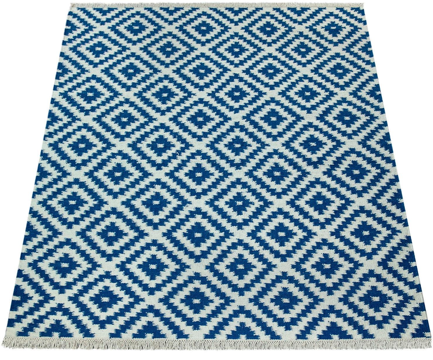 Image of Paco Home Wollteppich »Kenitra 500«, rechteckig, 13 mm Höhe, Handweb Teppich, Flachgewebe, reine Wolle, handgewebt, Rauten Design, mit Fransen, ideal im Wohnzimmer & Schlafzimmer bei Ackermann Versand Schweiz