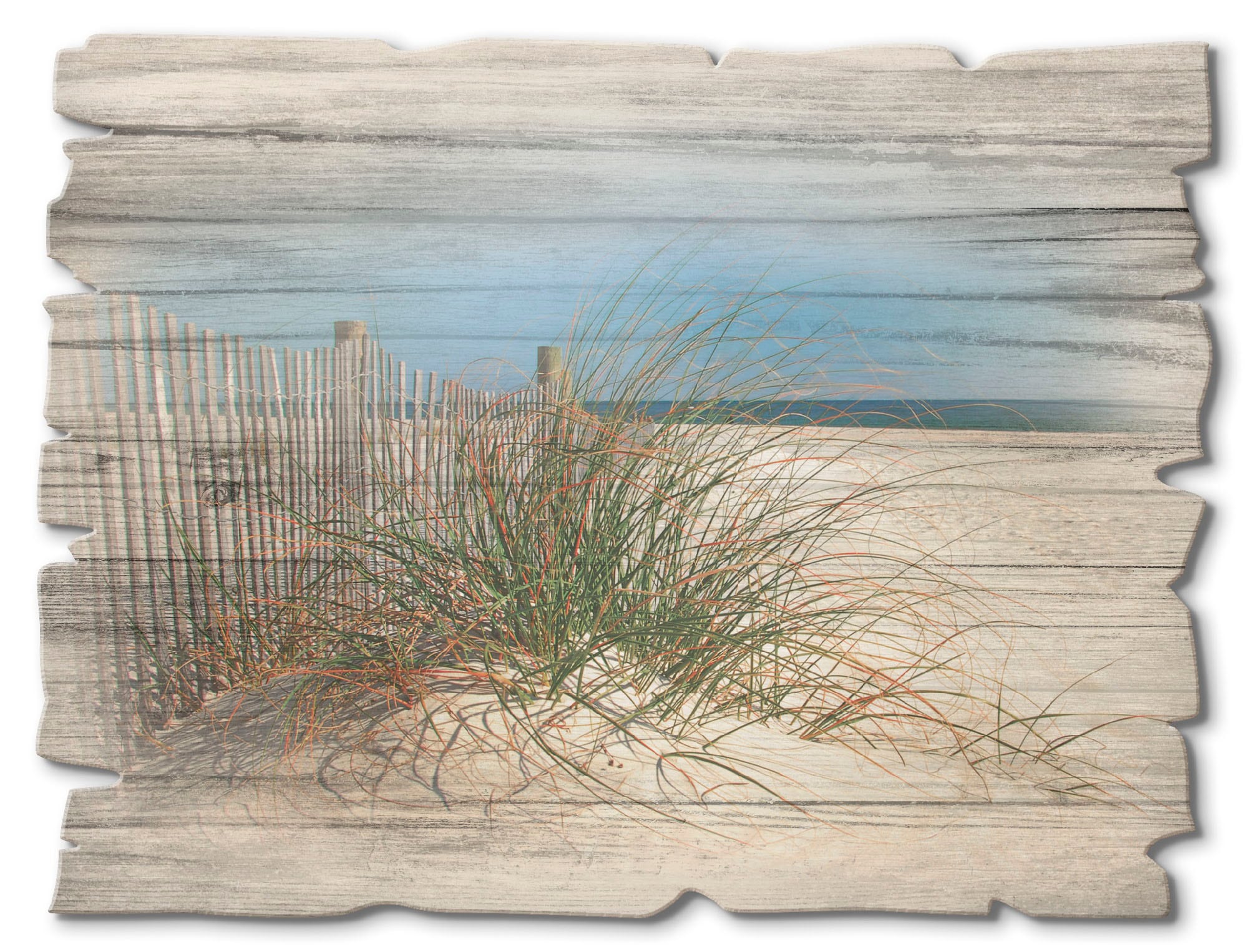 Artland Holzbild »Schöne Sanddüne mit Gräsern und Zaun«, Strand, (1 St.)  kaufen