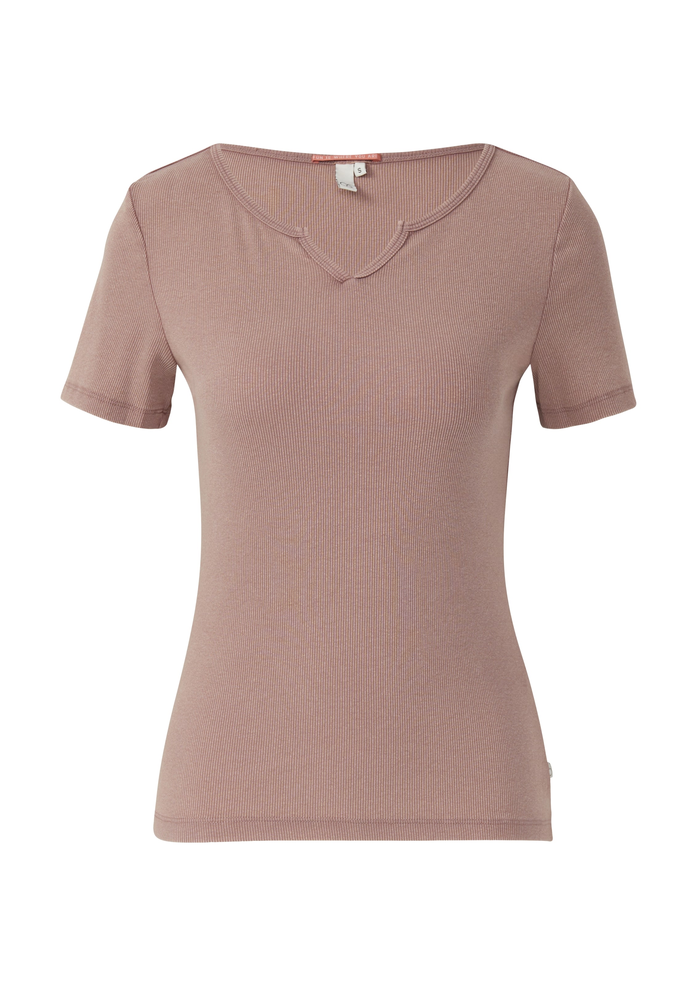 QS T-Shirt, in Ripp-Optik und mit Splitneck