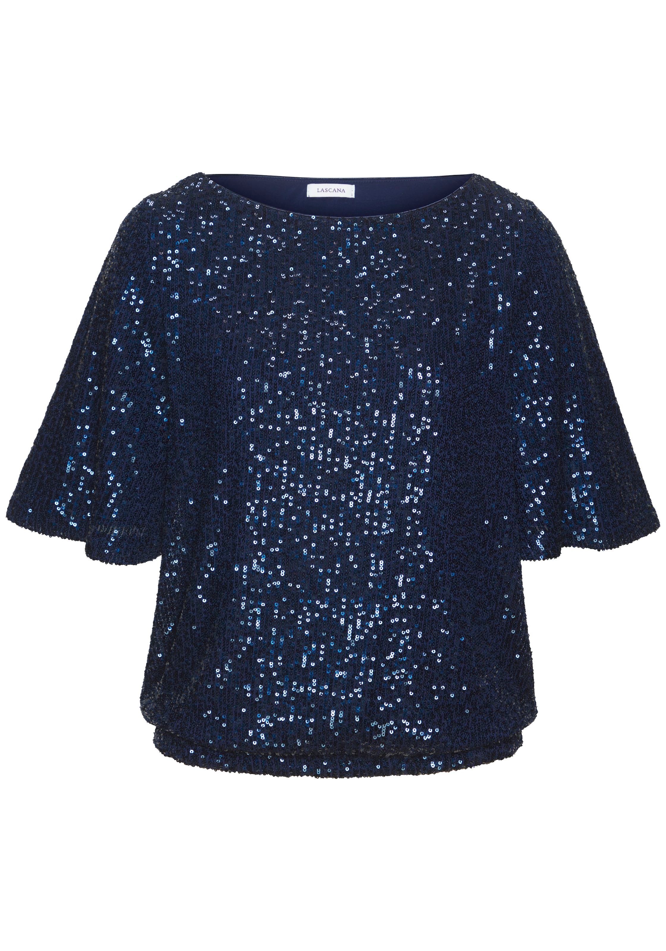 LASCANA T-shirt à paillettes à manches larges, t-shirt festif pailleté, t-shirt de fête