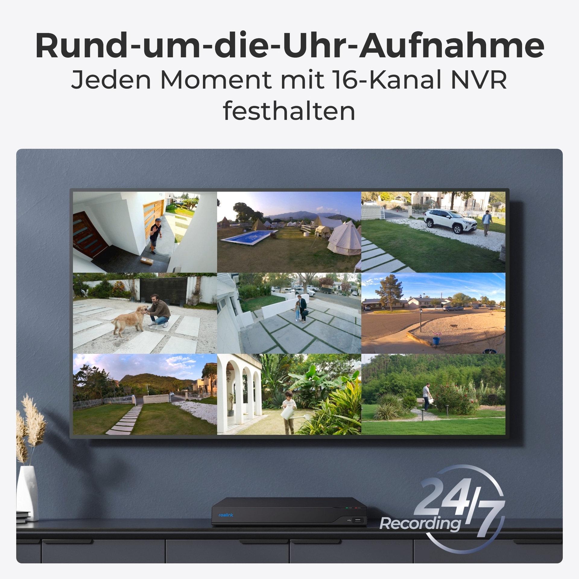 Reolink Netzwerk-Videorecorder »NVS16 - 16-Kanal PoE NVR für 24/7-Aufnahmen«, unterstützt max. 16MP, eingebaute 4TB HDD, max. 12TB Speichergrösse