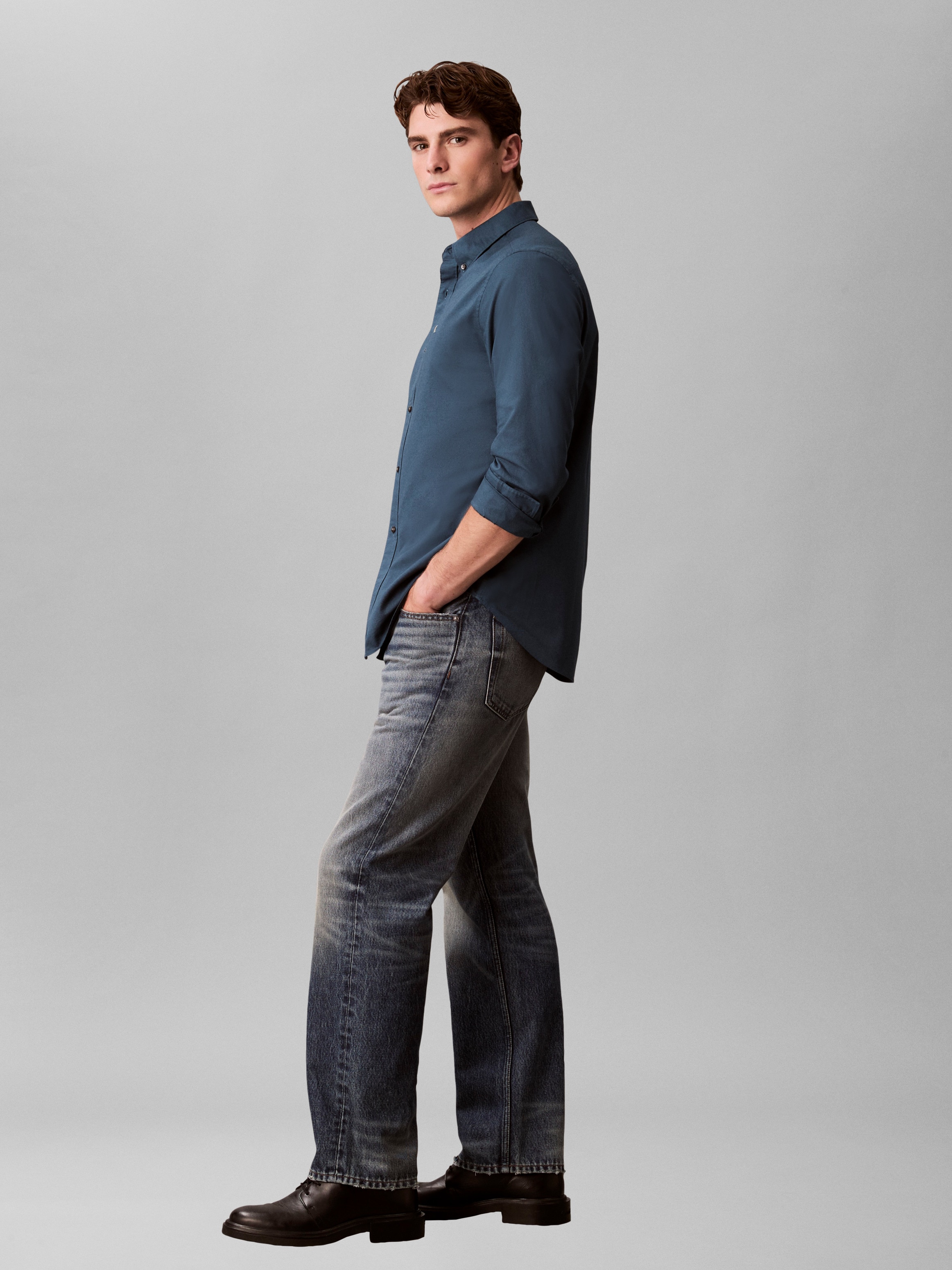 Calvin Klein Jeans Chemise à manches longues Button-Down-Kragen, Baumwoll-Stretch