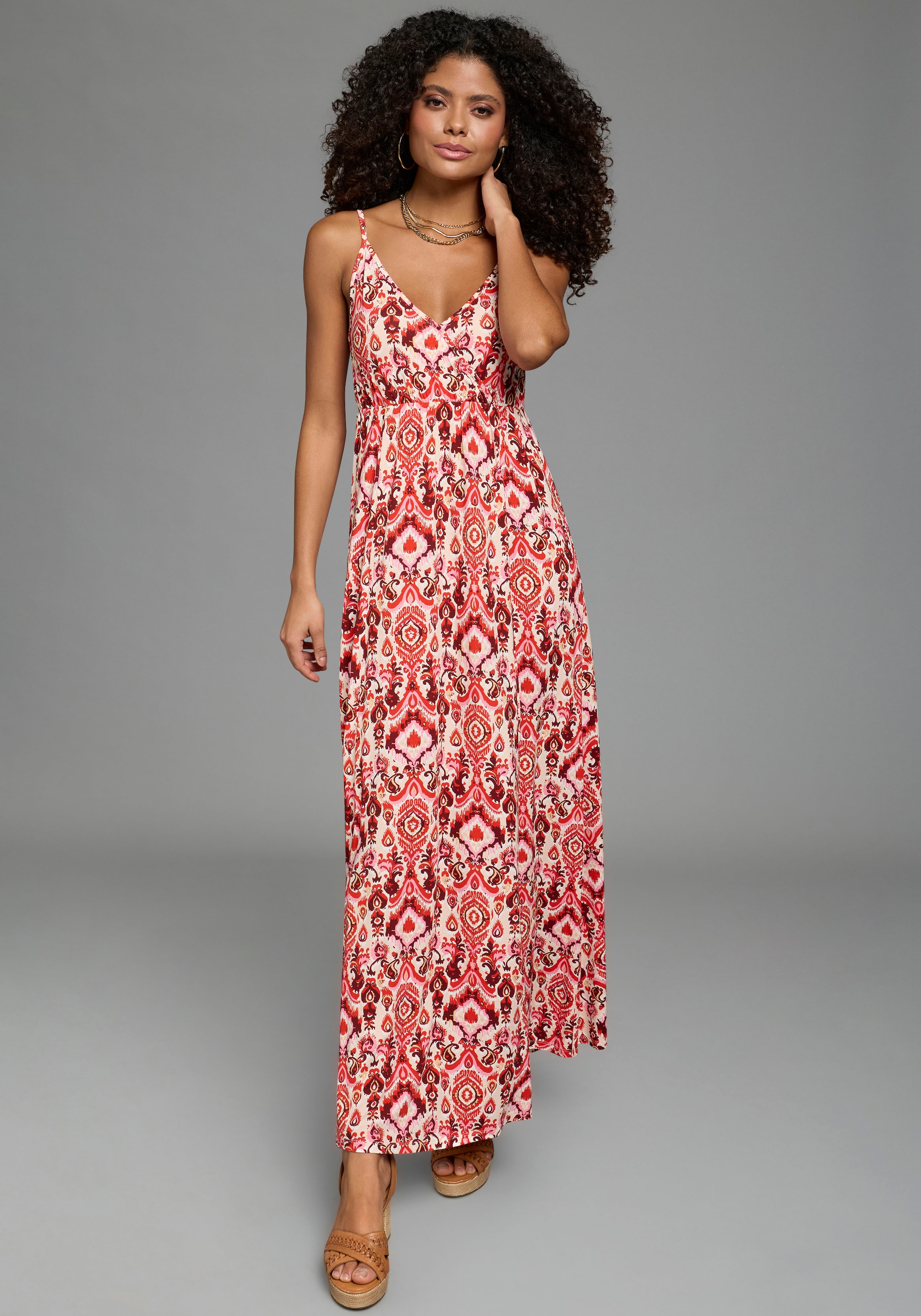 Image of Laura Scott Sommerkleid mit Spaghetti-Trägern, aus Viskose und Elasthan, gemustert