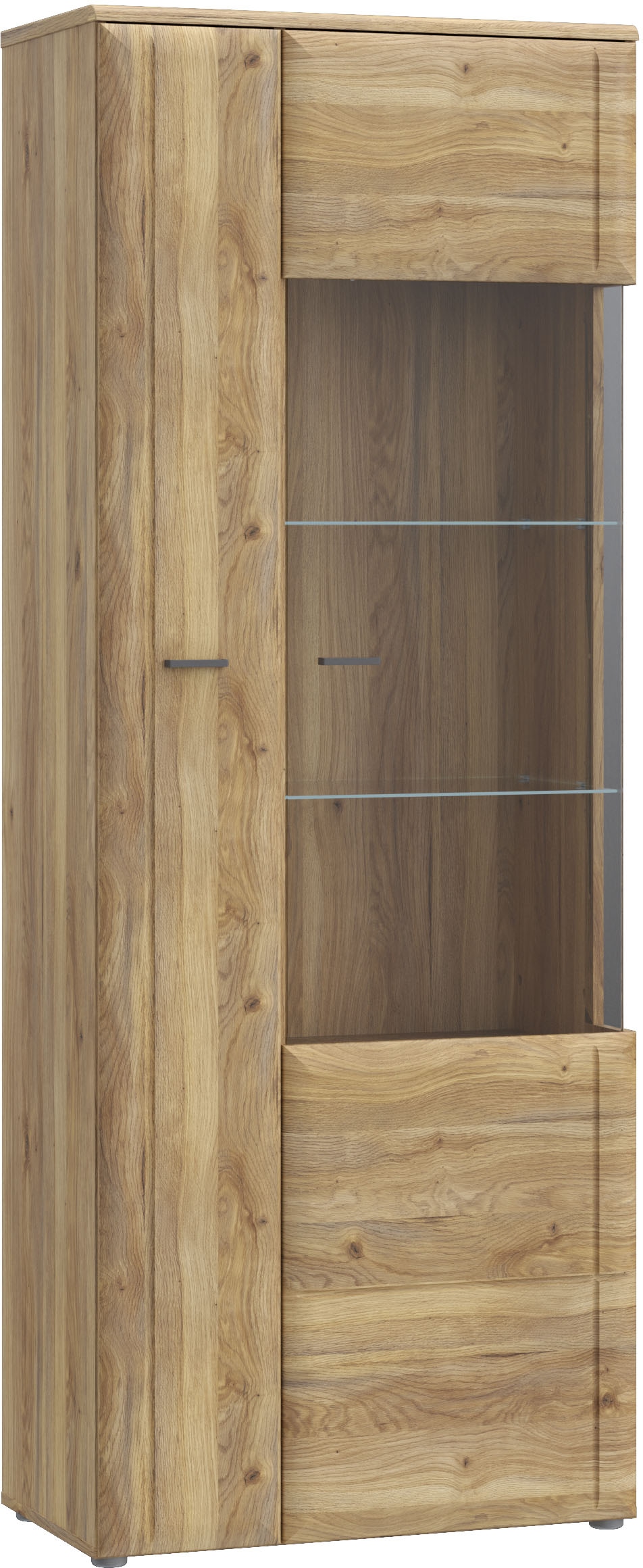 FORTE Vitrine »Akinori« B/H/T 75,1/197,6/41,8 cm,  Highboardvitrine, Glastüre , Soft Close, MDF Front, Metallgriffe