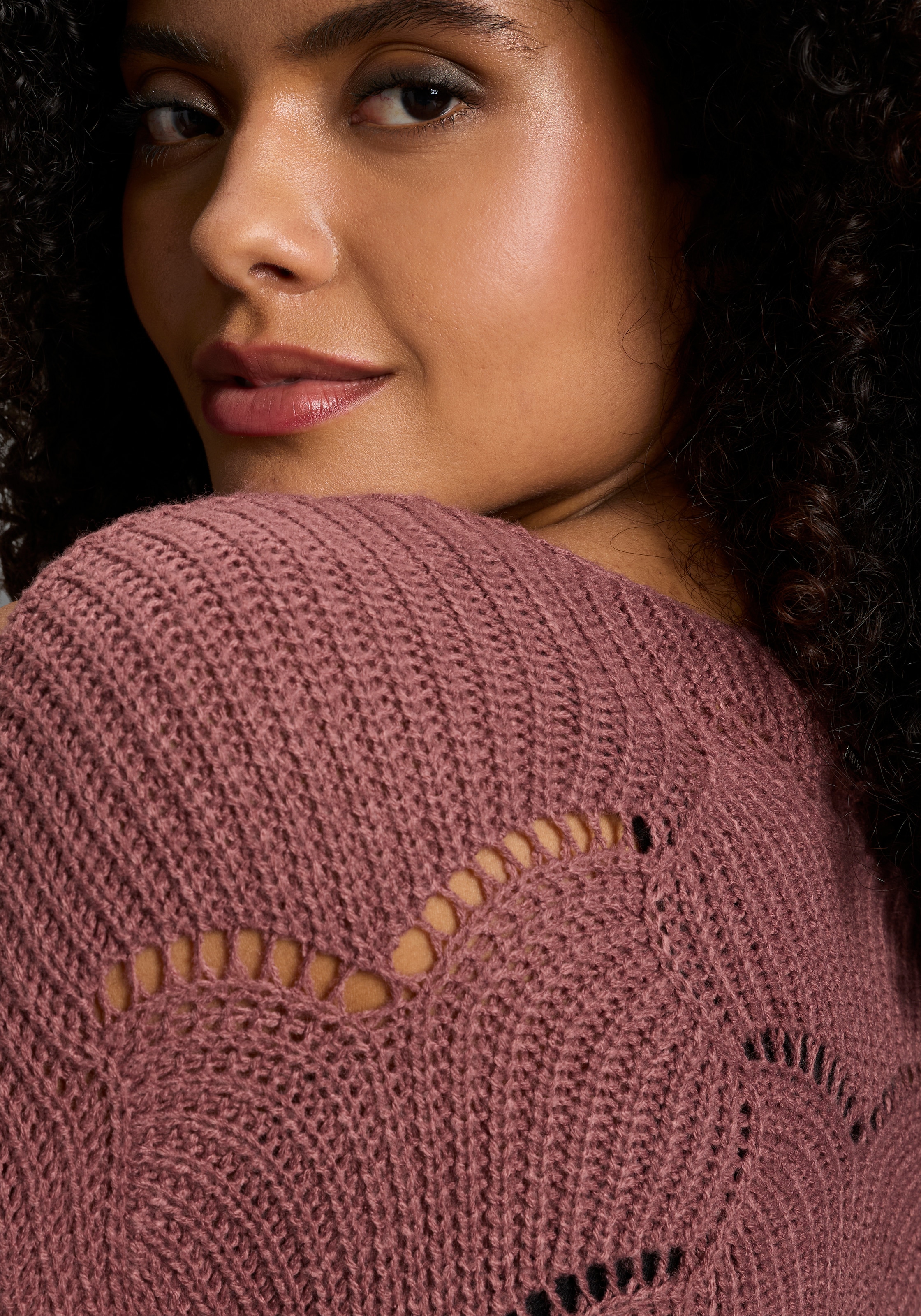 Laura Scott Pull en tricot softer Übergangsstrick mit V-neck und trendy Ajourmuster