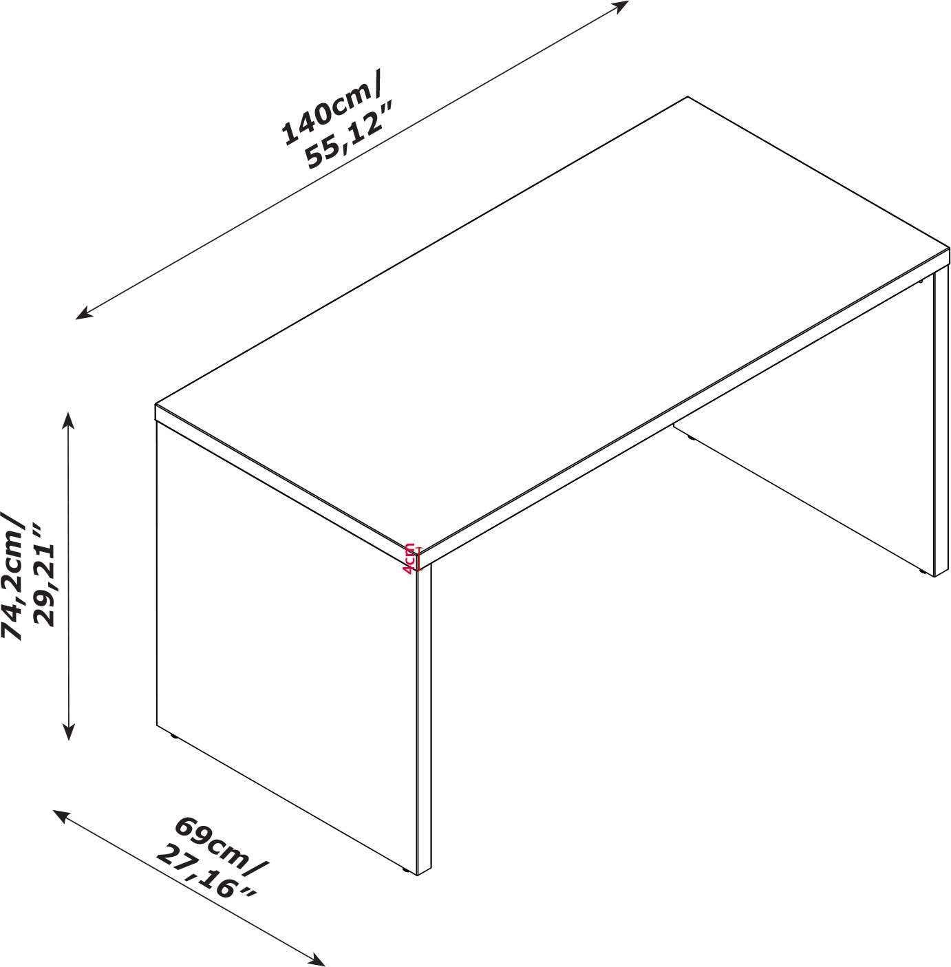Composad Schreibtisch »PRATICO«, Rechteckiger Schreibtisch mit 4 cm dicke Platten