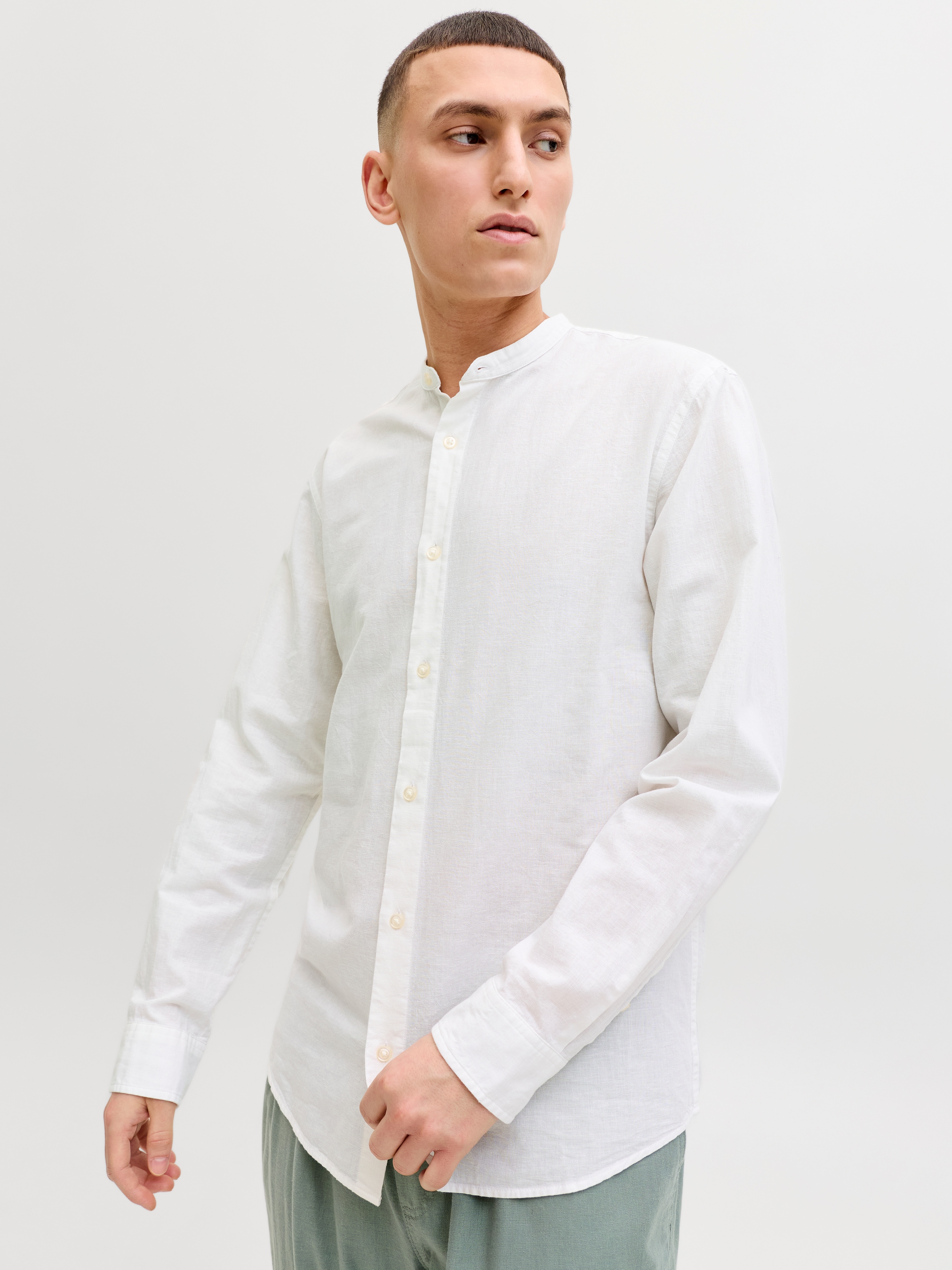 Jack & Jones Langarmhemd »JJEBREEZE LINEN BLEND BAND SHIRT L/S SN« mit Stehkragen