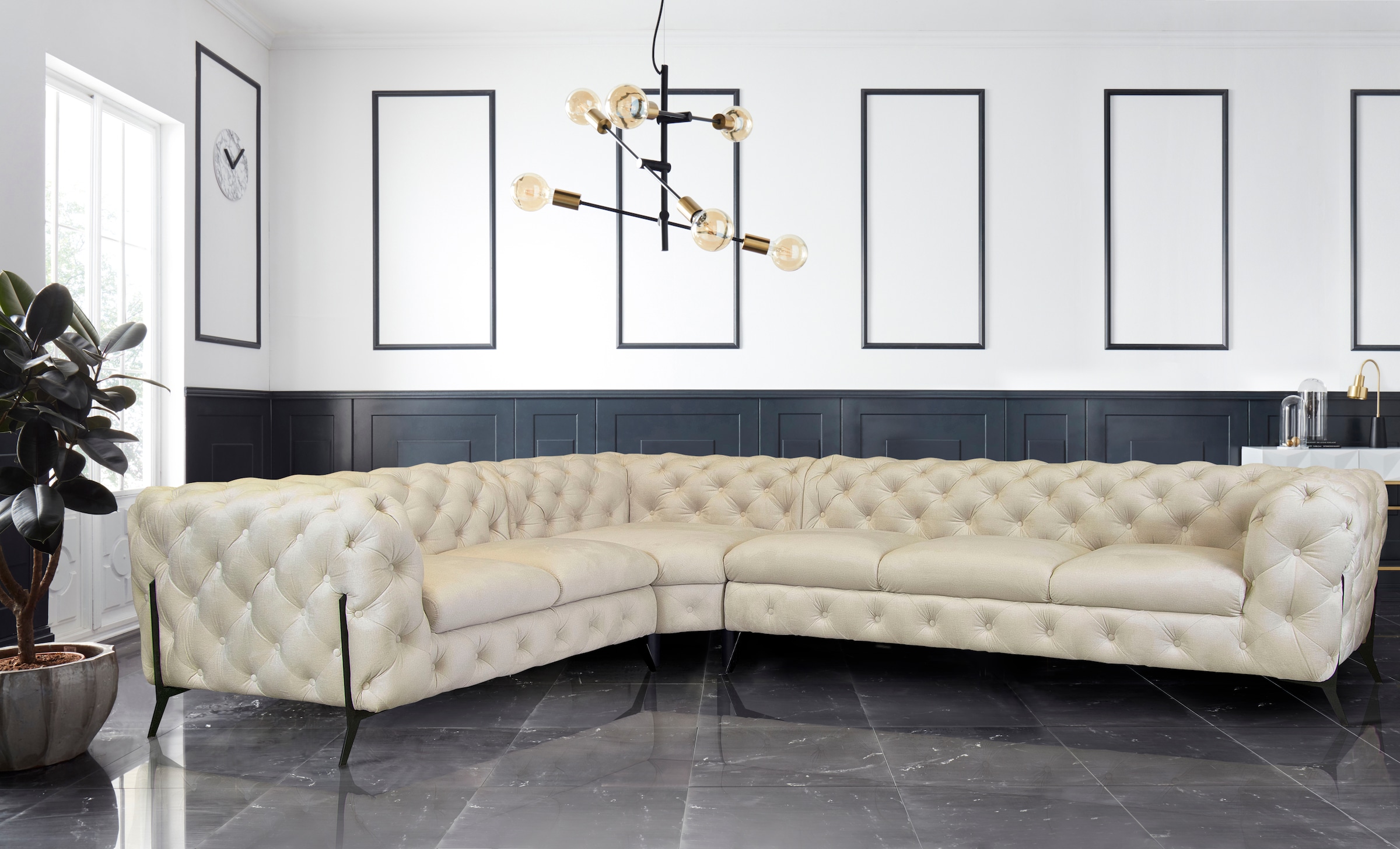 Home affaire Canapé Chesterfield »Amaury L-Form« grosses Ecksofa, Chesterfield-Optik, Breite 323 cm, Fussfarbe wählbar